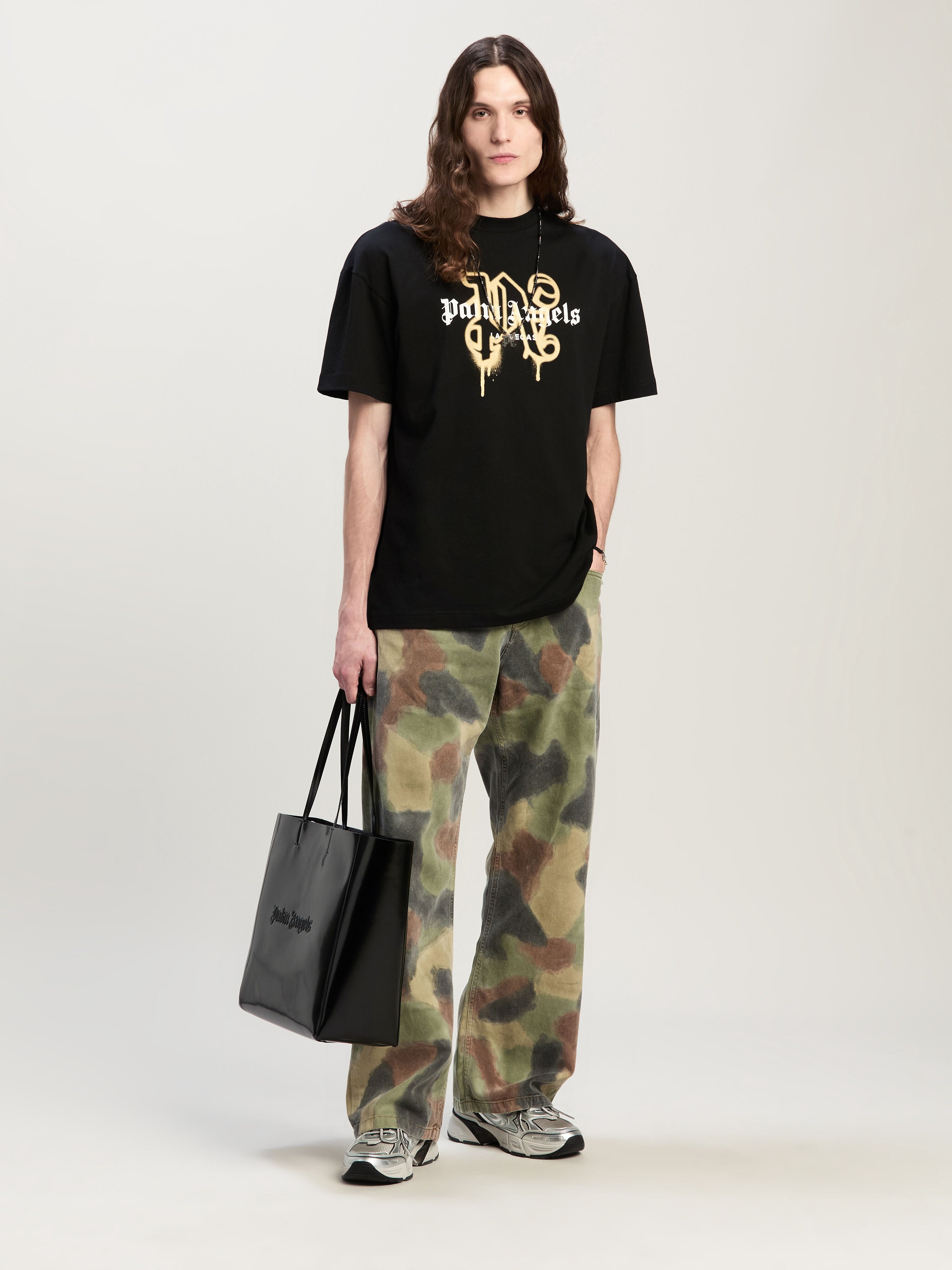 PALM ANGELS LAS VEGAS MONOGRAM SPRAY TEE BLACK GOLD PMAA001C99JER031