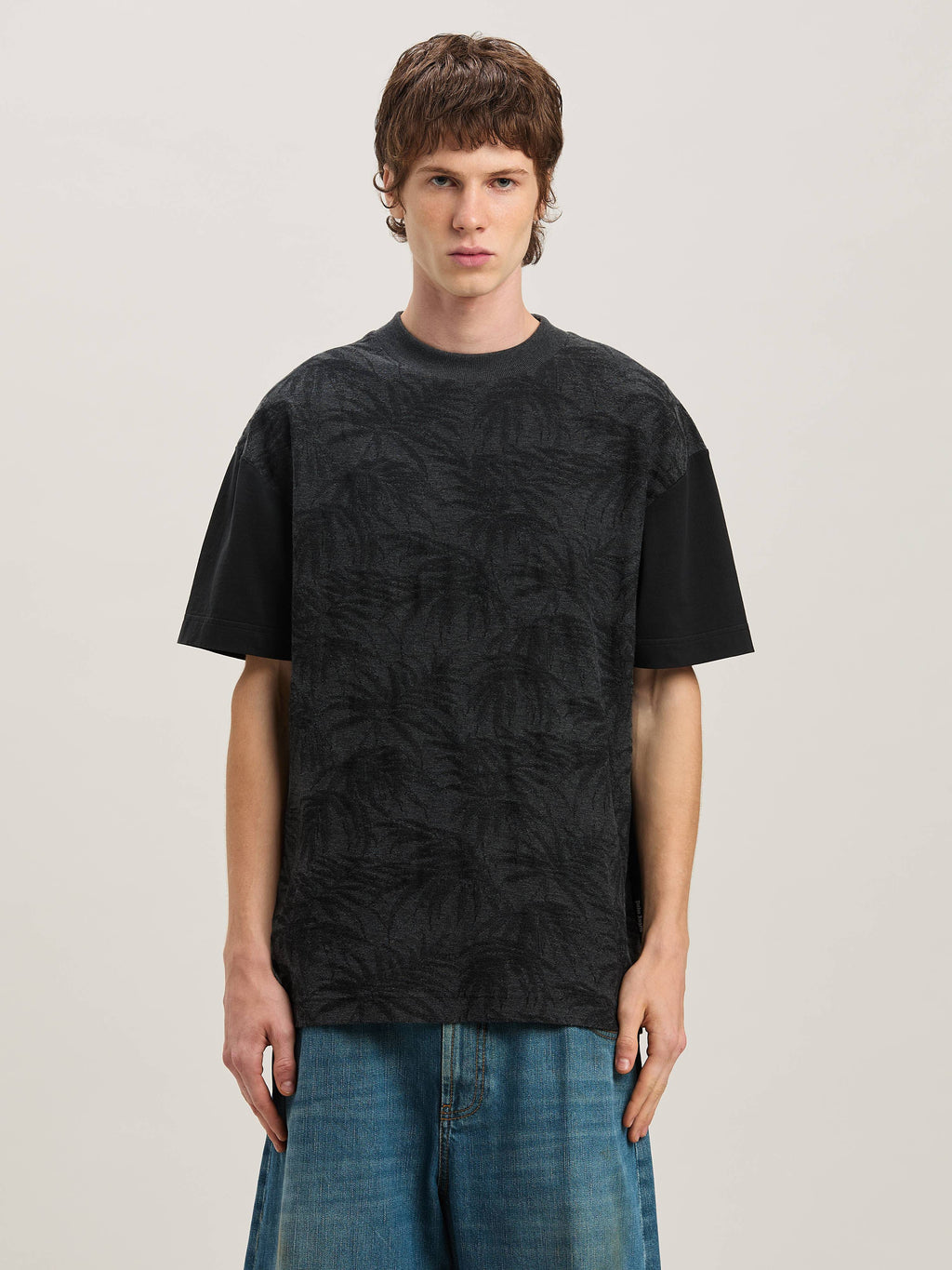 PALM ANGELS  PALMS CURVED LOGO TEE BLACK - GREY PMAA001S25FAB001