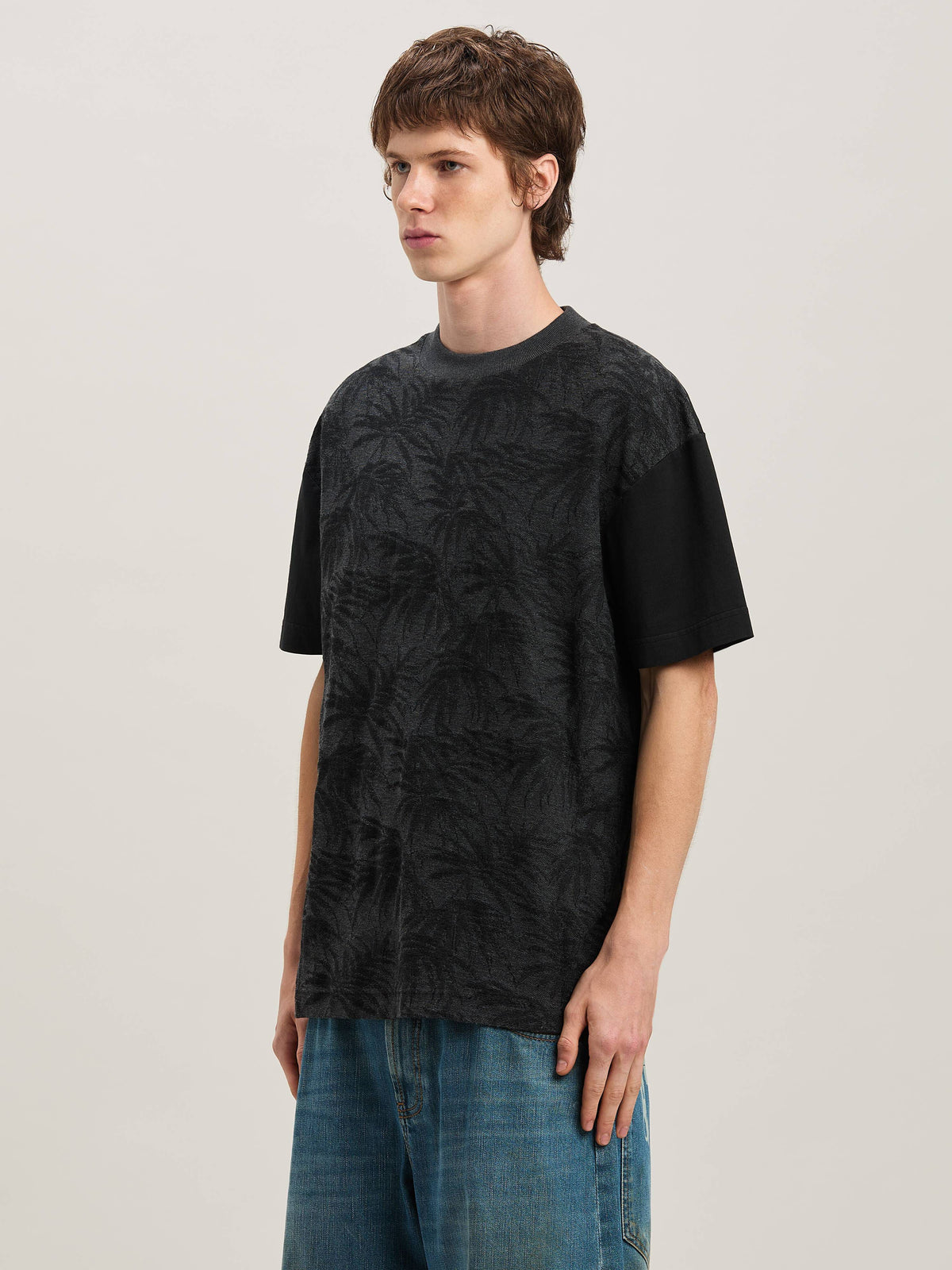 PALM ANGELS  PALMS CURVED LOGO TEE BLACK - GREY PMAA001S25FAB001