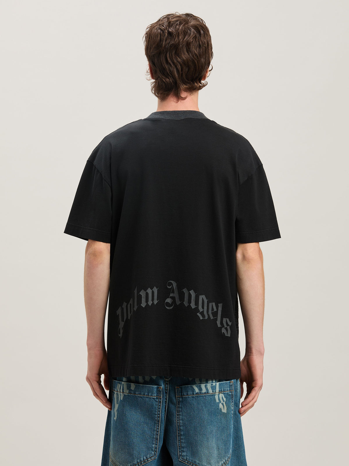 PALM ANGELS  PALMS CURVED LOGO TEE BLACK - GREY PMAA001S25FAB001