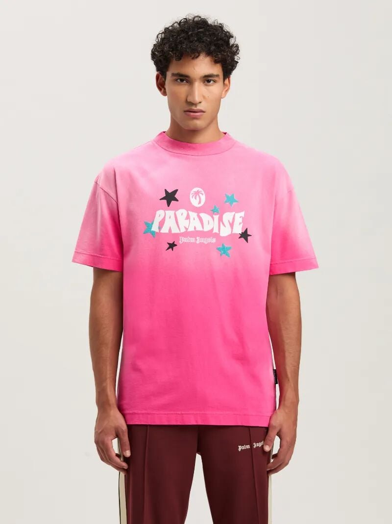 PALM ANGELS  PARADISE PALM TEE FUCHSIA - OFF WHITE PMAA001S25JER001
