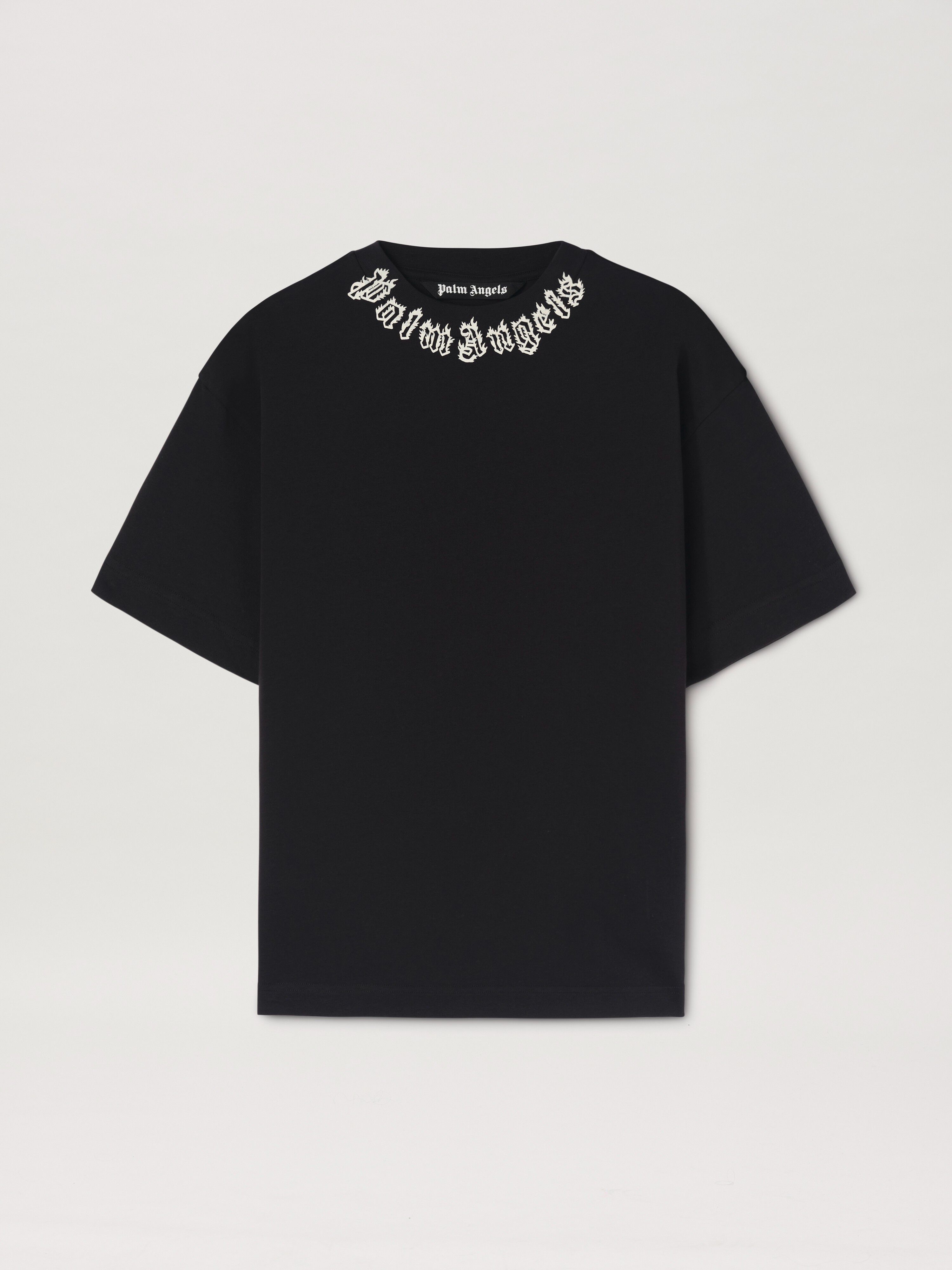 PALM ANGELS  NECK LOGO TEE BLACK - WHITE PMAA001S25JER002