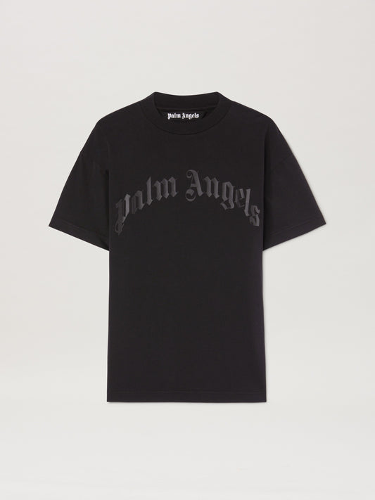 PALM ANGELS  CURVED LOGO TEE BLACK - BLACK PMAA001S25JER004