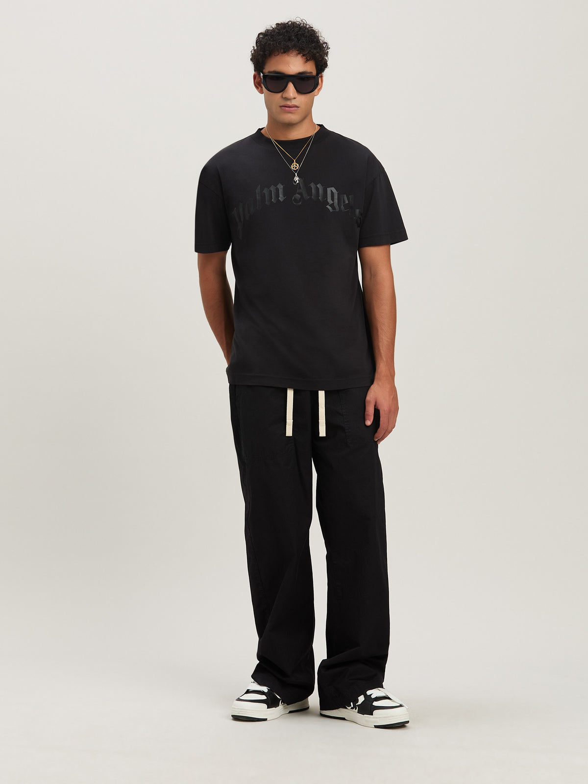 PALM ANGELS  CURVED LOGO TEE BLACK - BLACK PMAA001S25JER004