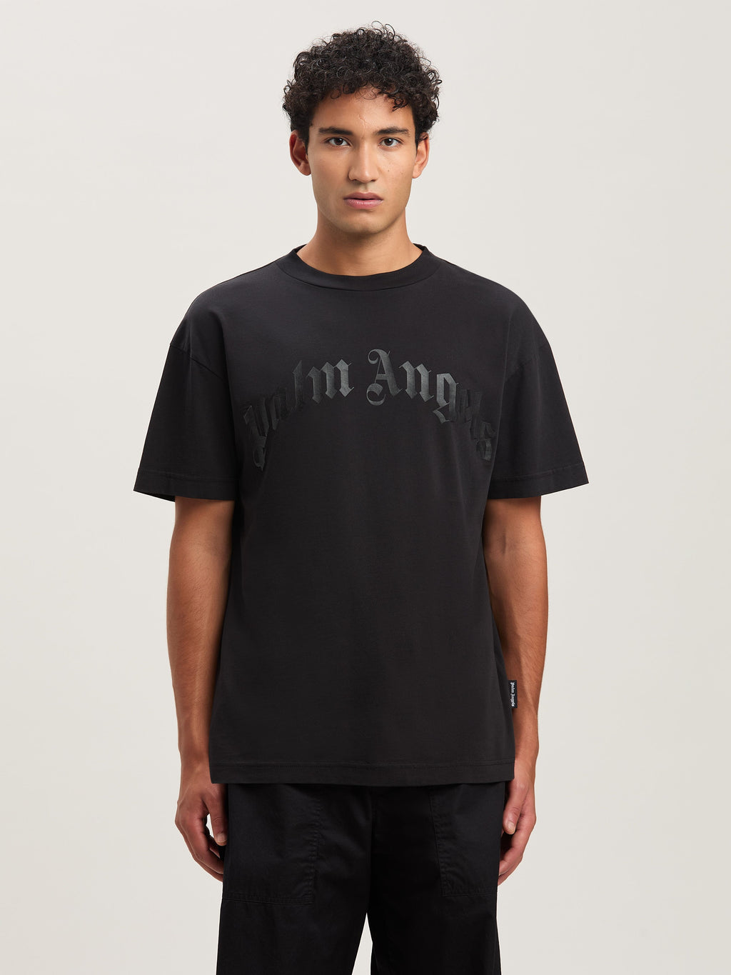 PALM ANGELS  CURVED LOGO TEE BLACK - BLACK PMAA001S25JER004