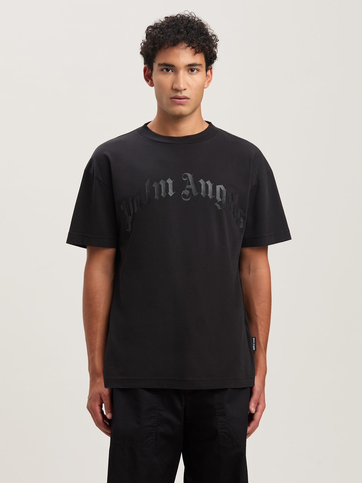 PALM ANGELS  CURVED LOGO TEE BLACK - BLACK PMAA001S25JER004