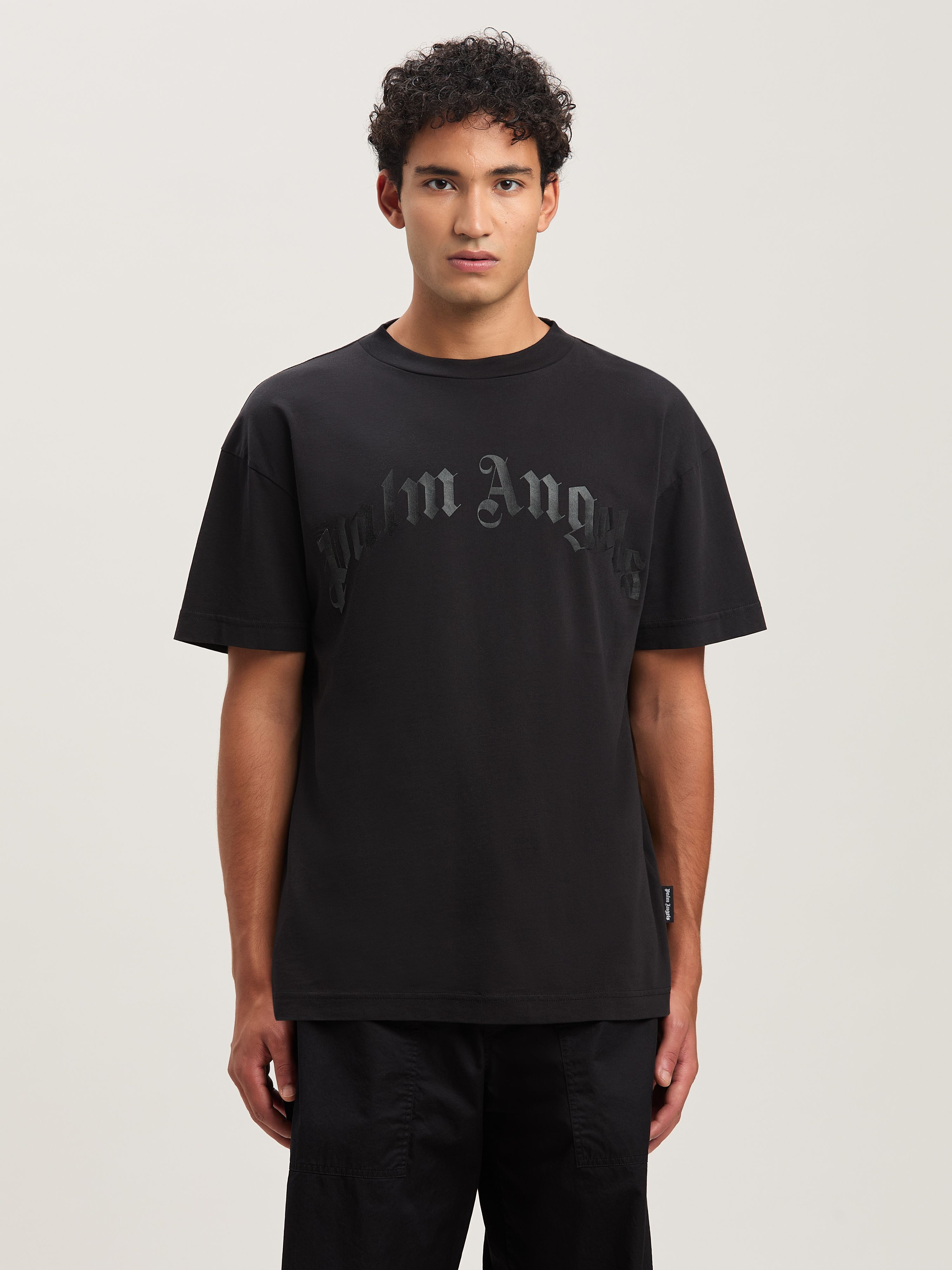 PALM ANGELS  CURVED LOGO TEE BLACK - BLACK PMAA001S25JER004