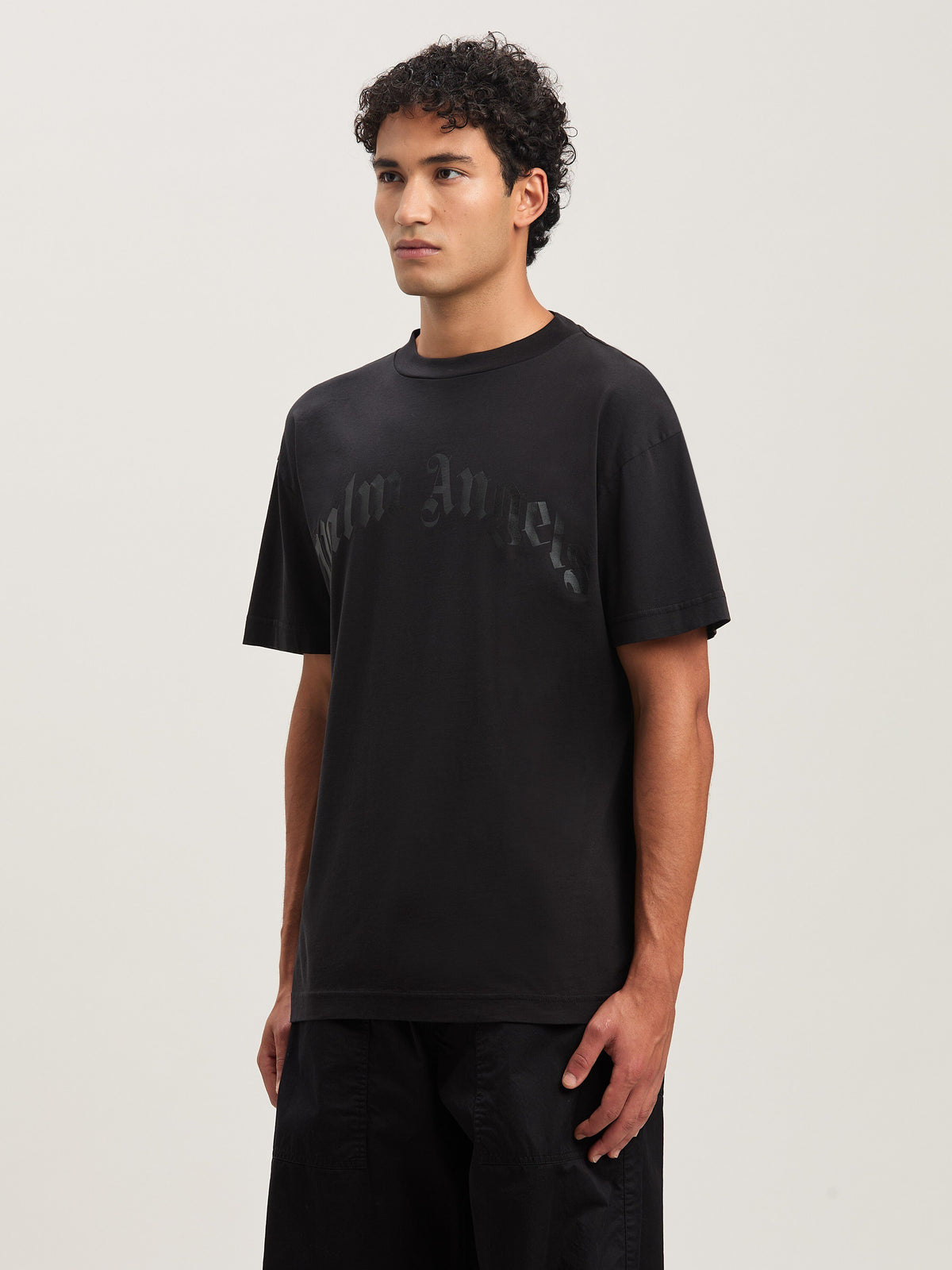 PALM ANGELS  CURVED LOGO TEE BLACK - BLACK PMAA001S25JER004