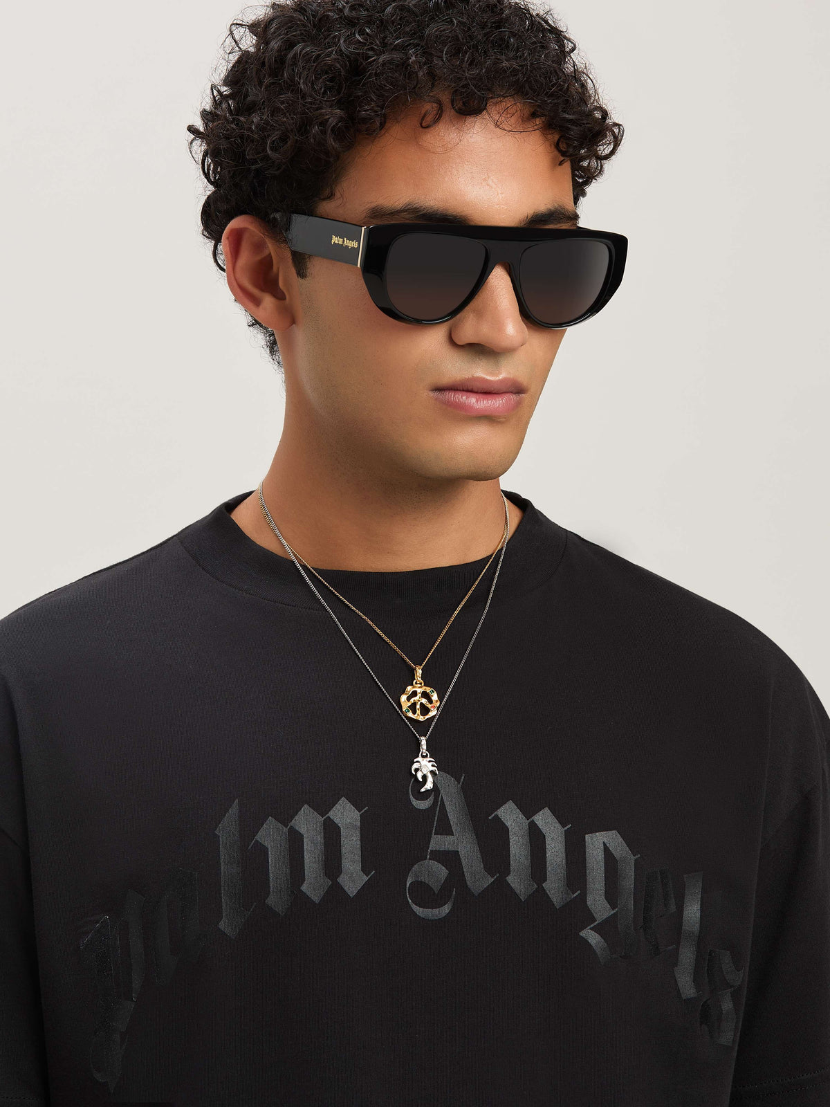 PALM ANGELS  CURVED LOGO TEE BLACK - BLACK PMAA001S25JER004