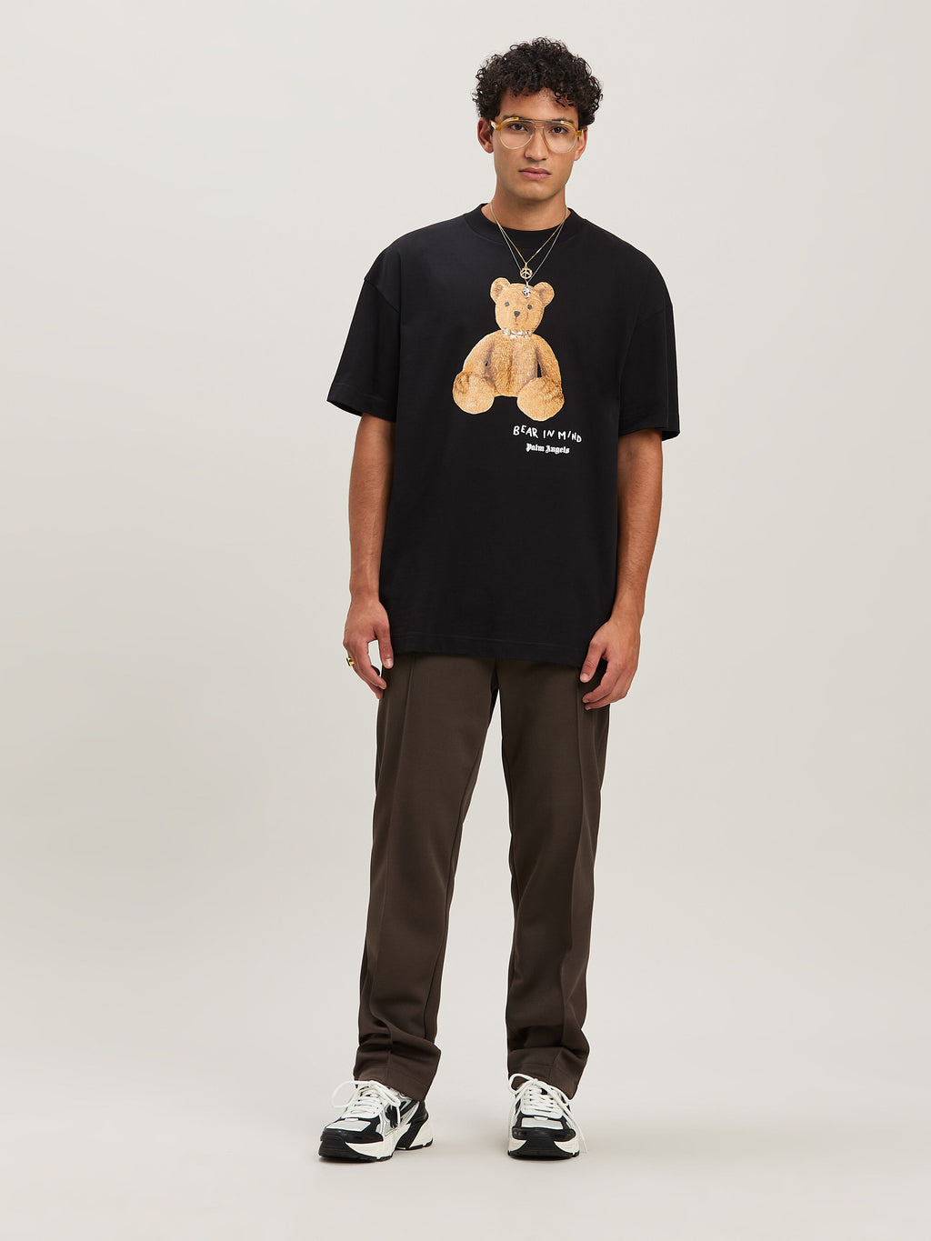 PALM ANGELS  BEAR IN MIND REG TEE BLACK - BROWN PMAA001S25JER005