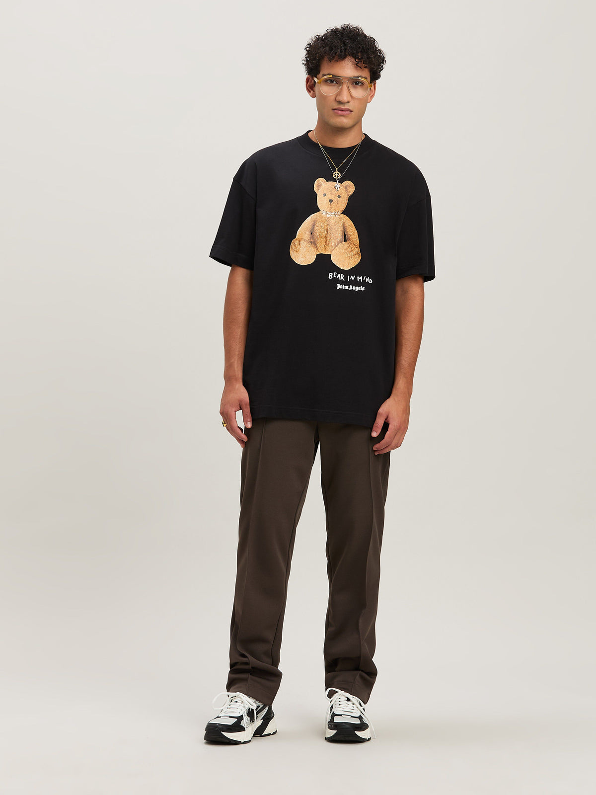 PALM ANGELS  BEAR IN MIND REG TEE BLACK - BROWN PMAA001S25JER005