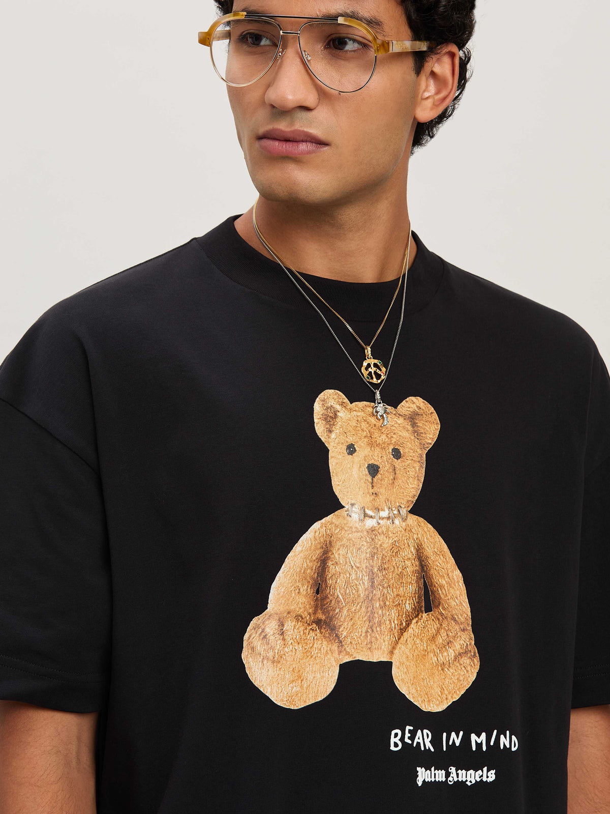 PALM ANGELS  BEAR IN MIND REG TEE BLACK - BROWN PMAA001S25JER005