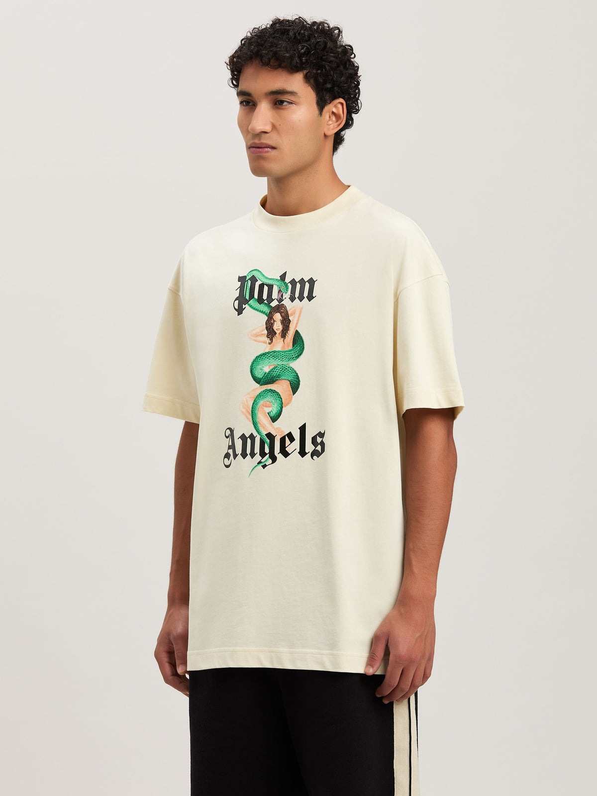 PALM ANGELS  IVY PIN UP TEE IVORY - BLACK PMAA001S25JER007