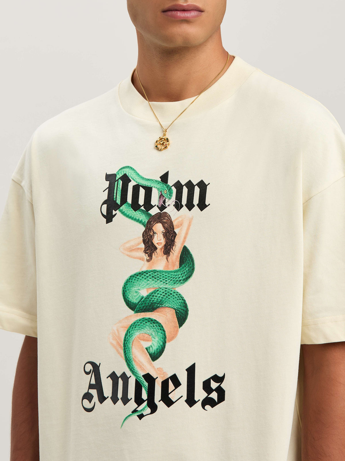 PALM ANGELS  IVY PIN UP TEE IVORY - BLACK PMAA001S25JER007