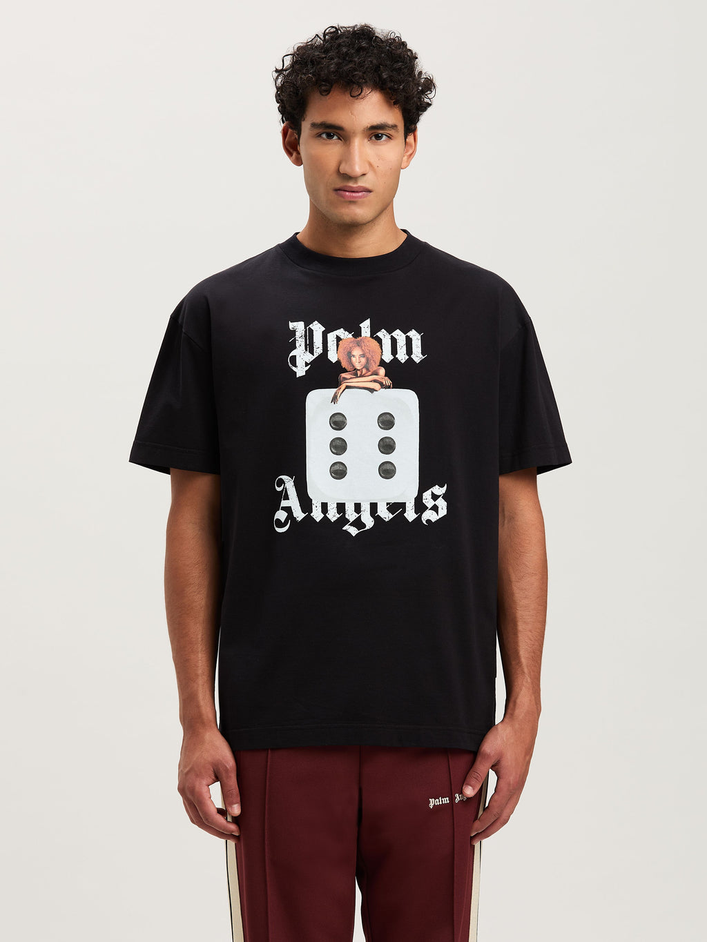 PALM ANGELS  HOLLY PIN UP TEE BLACK - OFF WHITE PMAA001S25JER00B