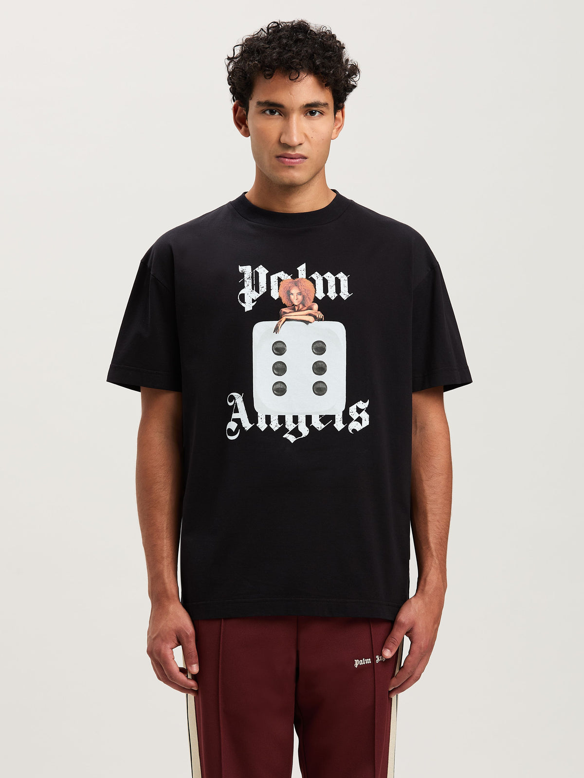 PALM ANGELS  HOLLY PIN UP TEE BLACK - OFF WHITE PMAA001S25JER00B