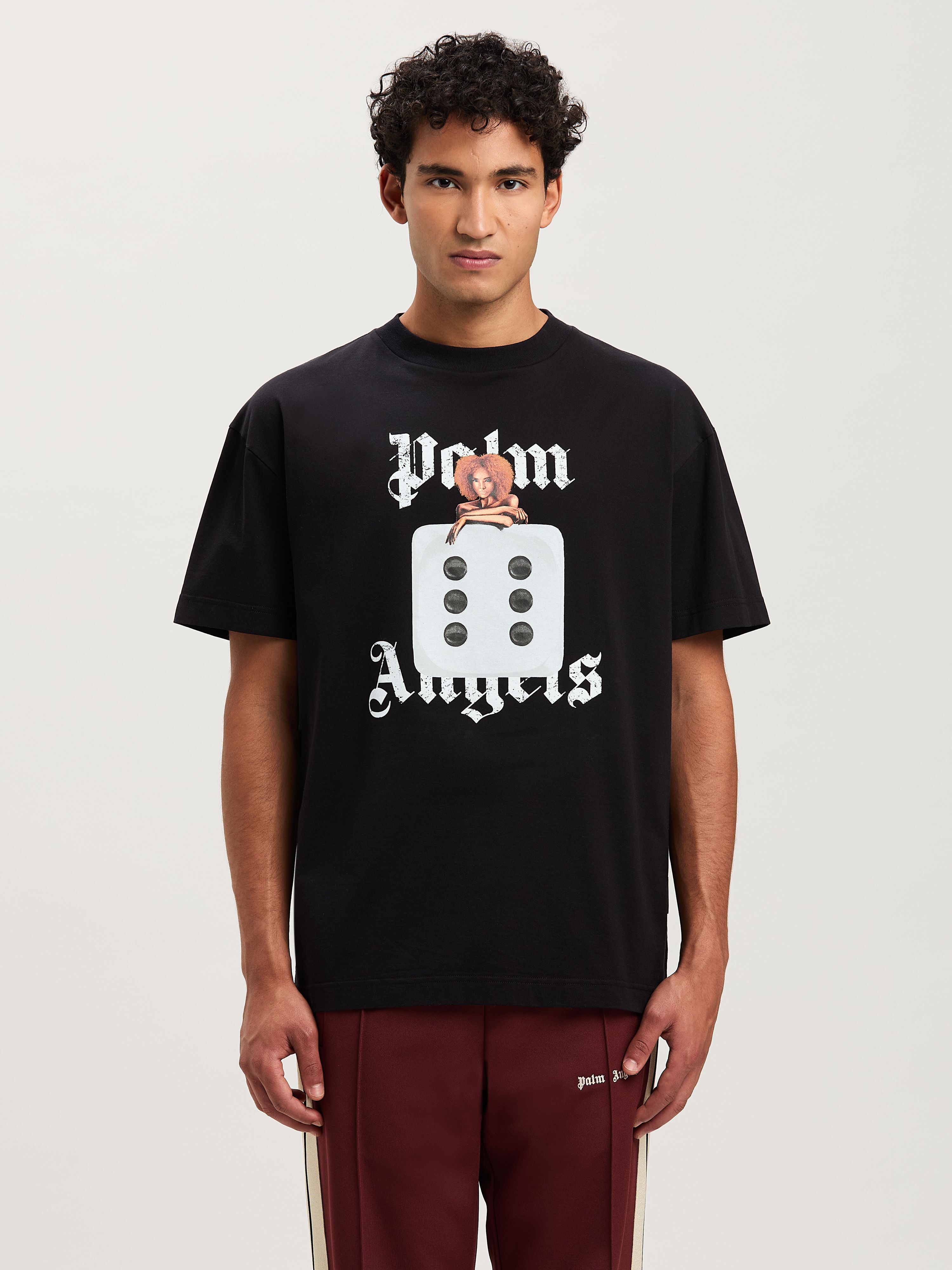 PALM ANGELS  HOLLY PIN UP TEE BLACK - OFF WHITE PMAA001S25JER00B