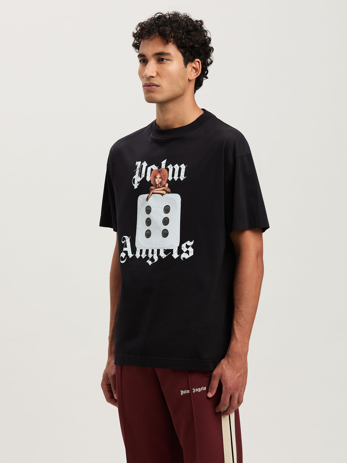 PALM ANGELS  HOLLY PIN UP TEE BLACK - OFF WHITE PMAA001S25JER00B