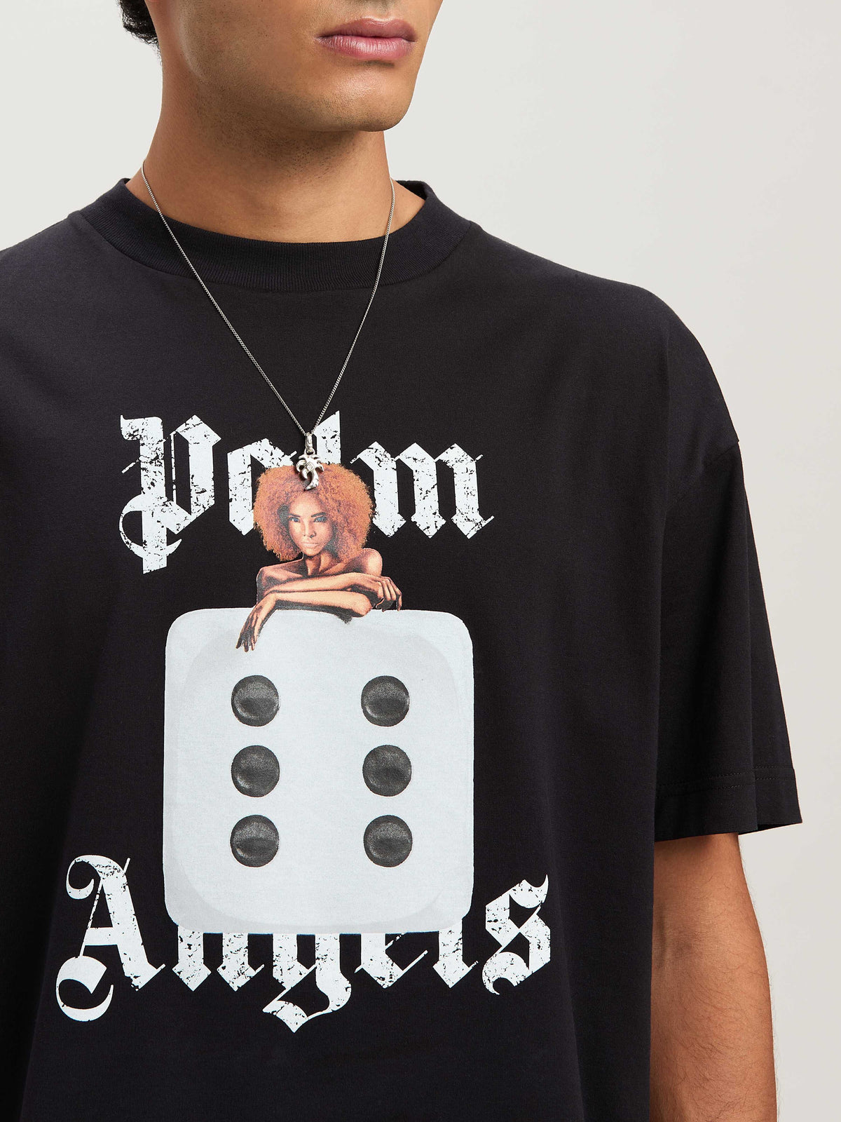 PALM ANGELS  HOLLY PIN UP TEE BLACK - OFF WHITE PMAA001S25JER00B