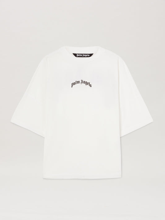 PALM ANGELS BACK CURVED LOGO OVER TEE OFF WHITE - BL OFF WHITE - BLACK PMAA002S25JER001