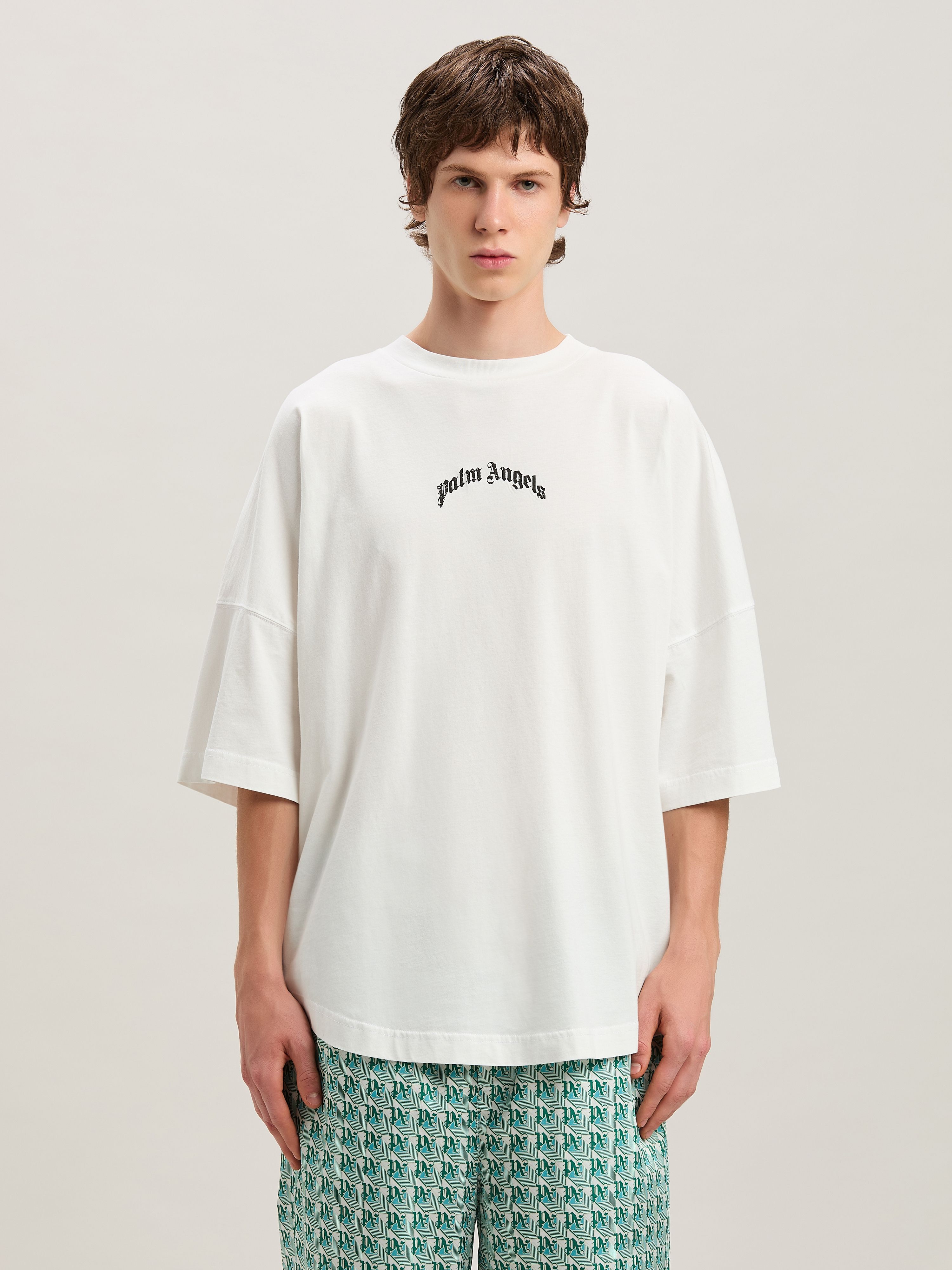 PALM ANGELS BACK CURVED LOGO OVER TEE OFF WHITE - BL OFF WHITE - BLACK PMAA002S25JER001