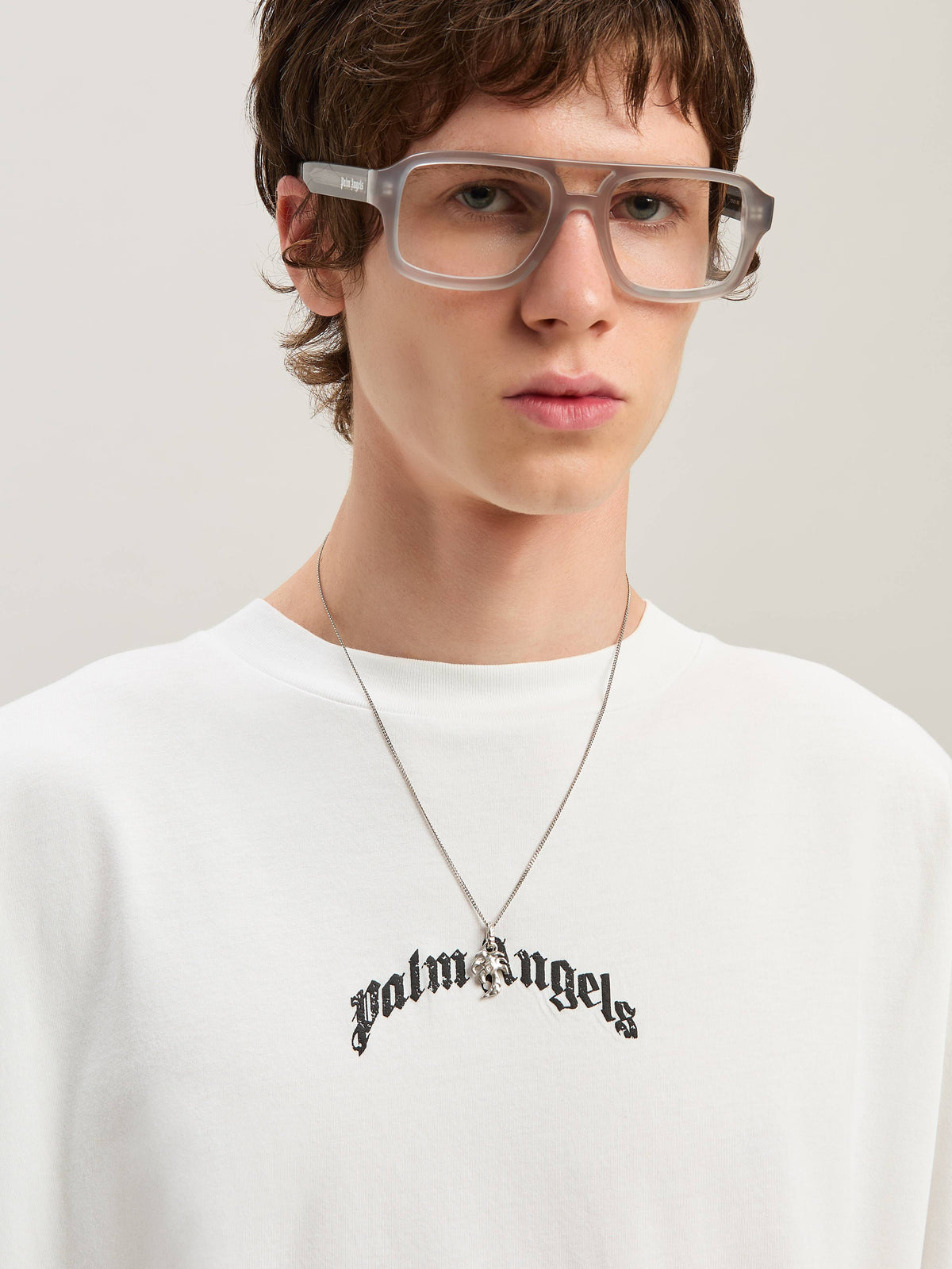 PALM ANGELS BACK CURVED LOGO OVER TEE OFF WHITE - BL OFF WHITE - BLACK PMAA002S25JER001