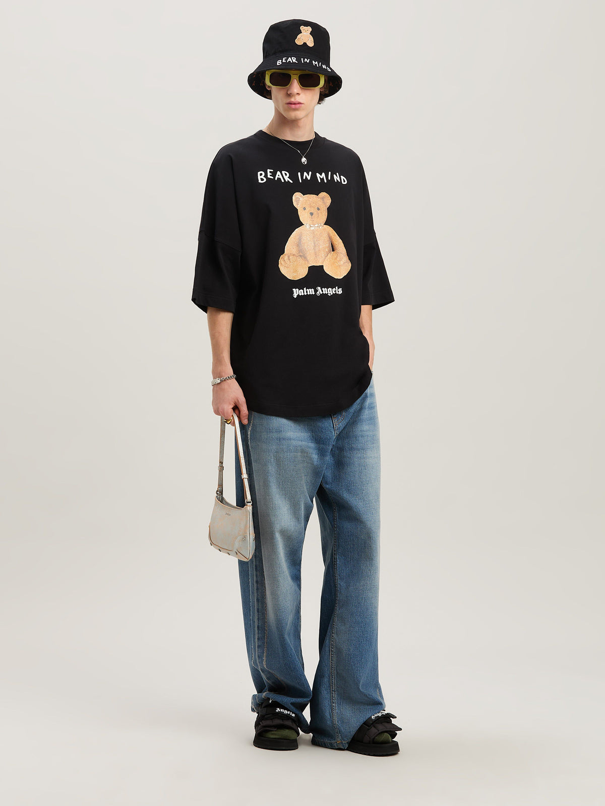 PALM ANGELS  BEAR IN MIND OVER TEE BLACK - BROWN PMAA002S25JER002