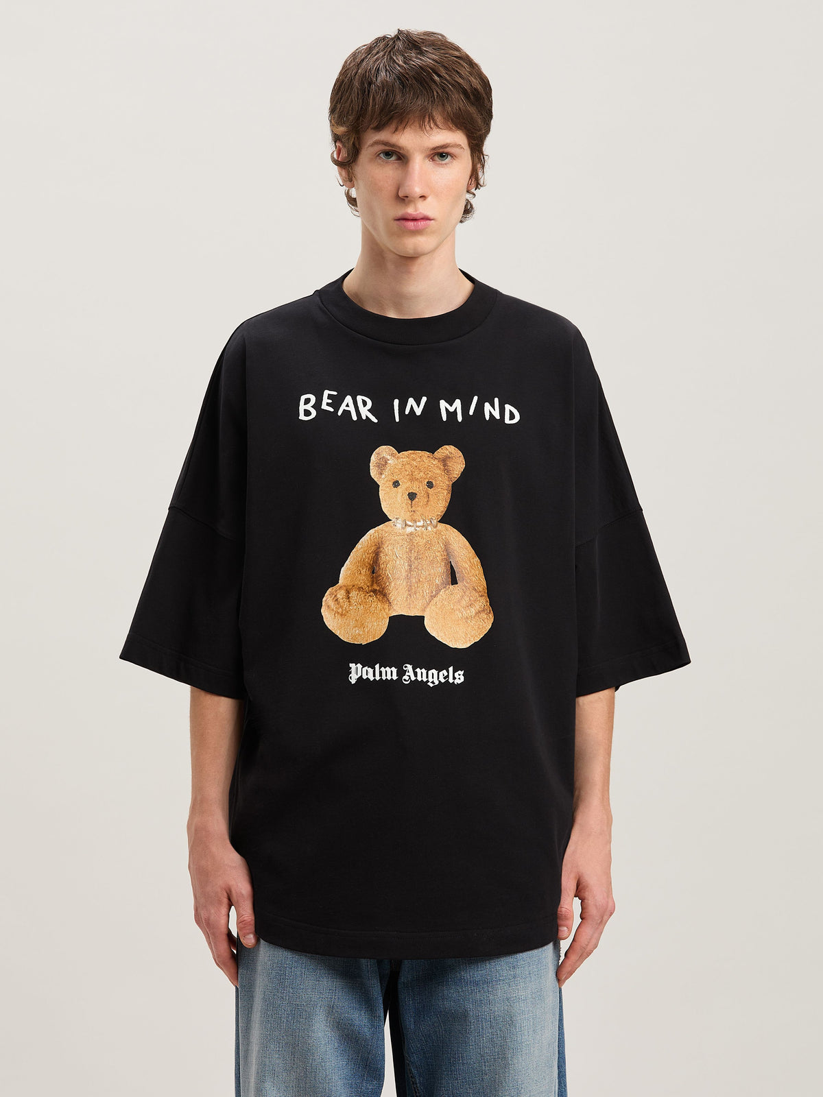 PALM ANGELS  BEAR IN MIND OVER TEE BLACK - BROWN PMAA002S25JER002