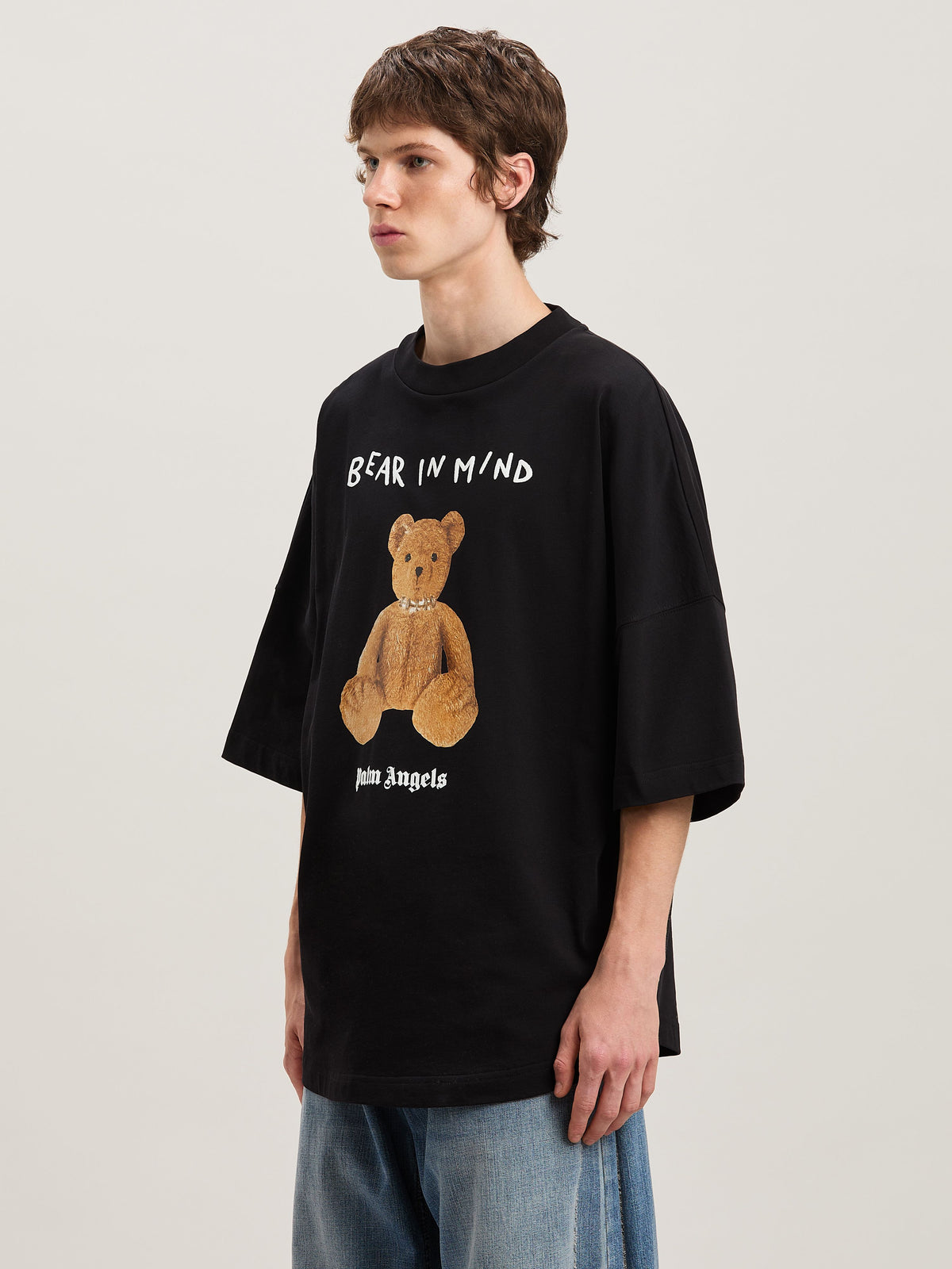 PALM ANGELS  BEAR IN MIND OVER TEE BLACK - BROWN PMAA002S25JER002