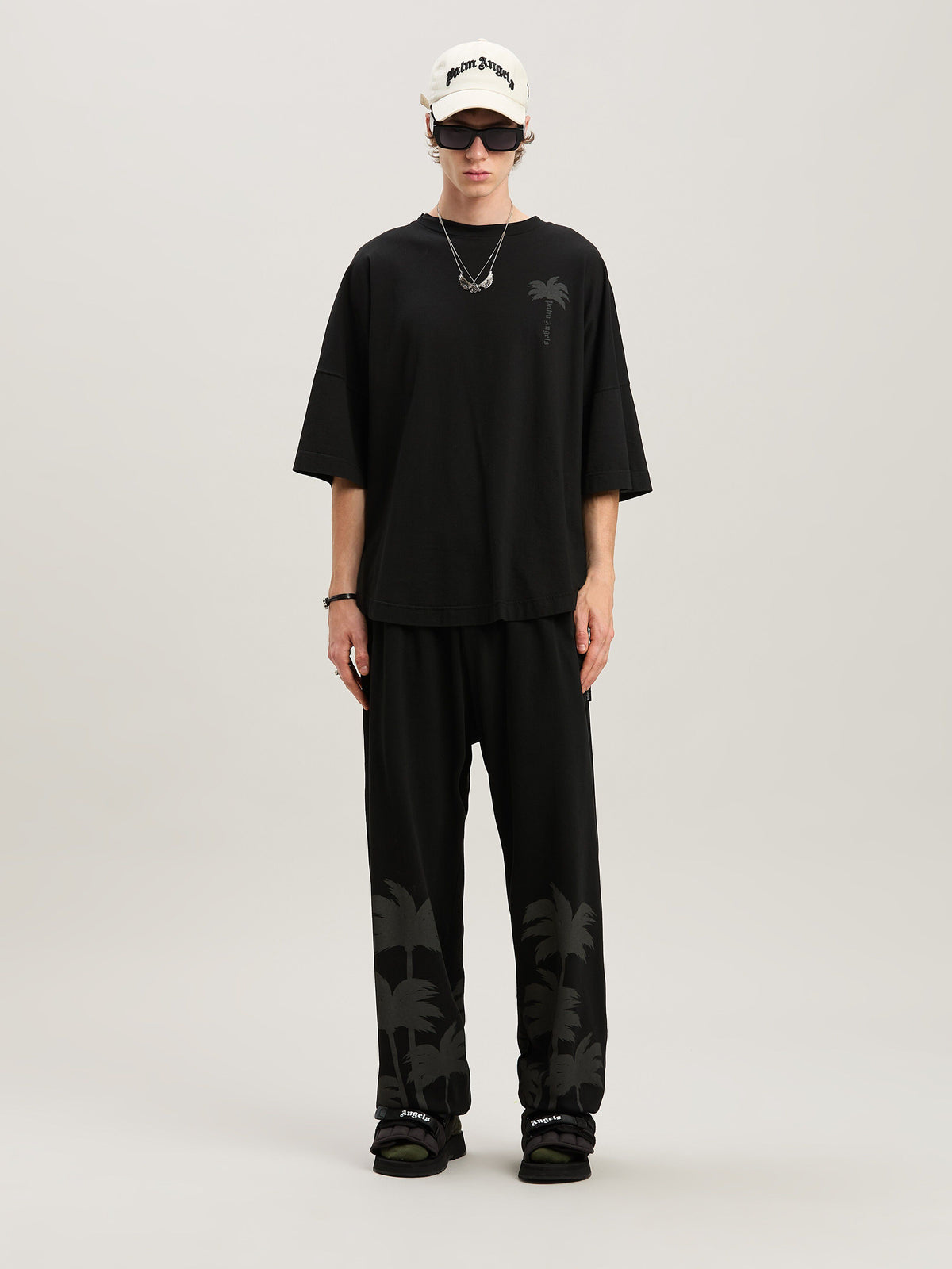 PALM ANGELS  PALMS OVER TEE VINTAGE BLACK - VINTAGE B VINTAGE BLACK - VINTAGE BLACK PMAA002S25JER004