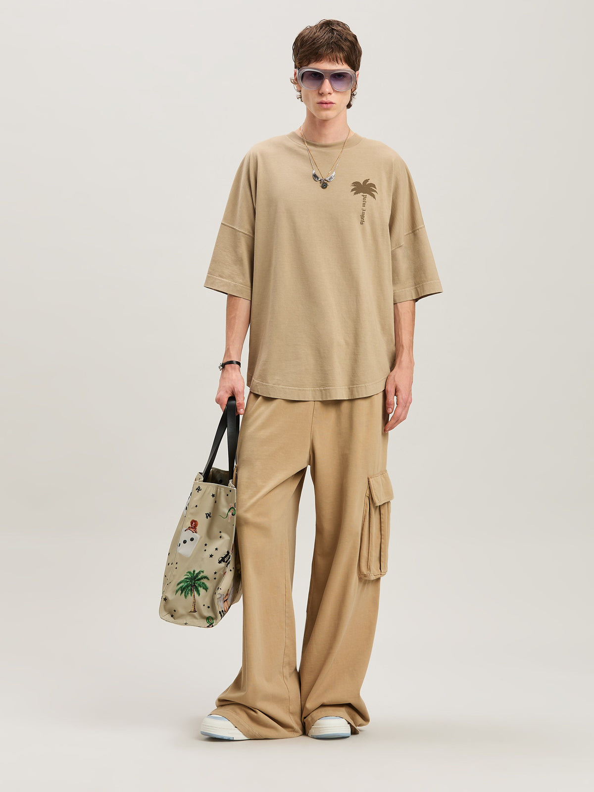 PALM ANGELS  PALMS OVER TEE BEIGE - BEIGE PMAA002S25JER004