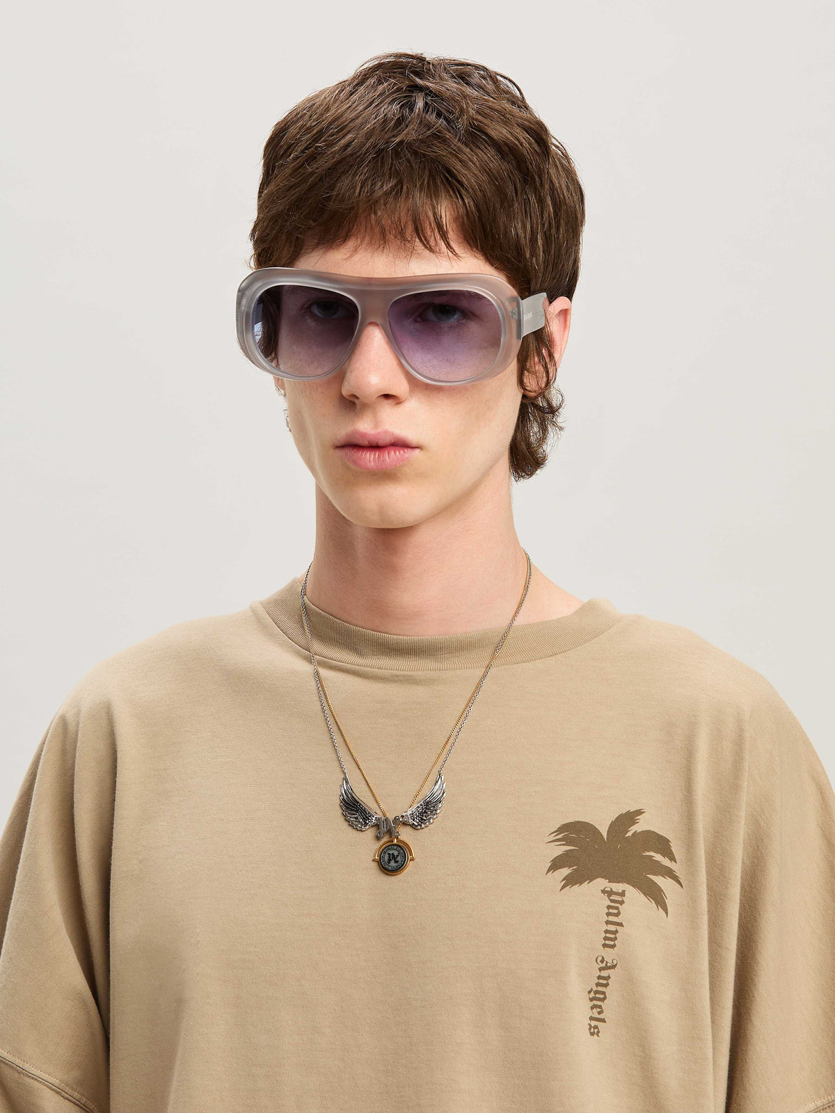PALM ANGELS  PALMS OVER TEE BEIGE - BEIGE PMAA002S25JER004