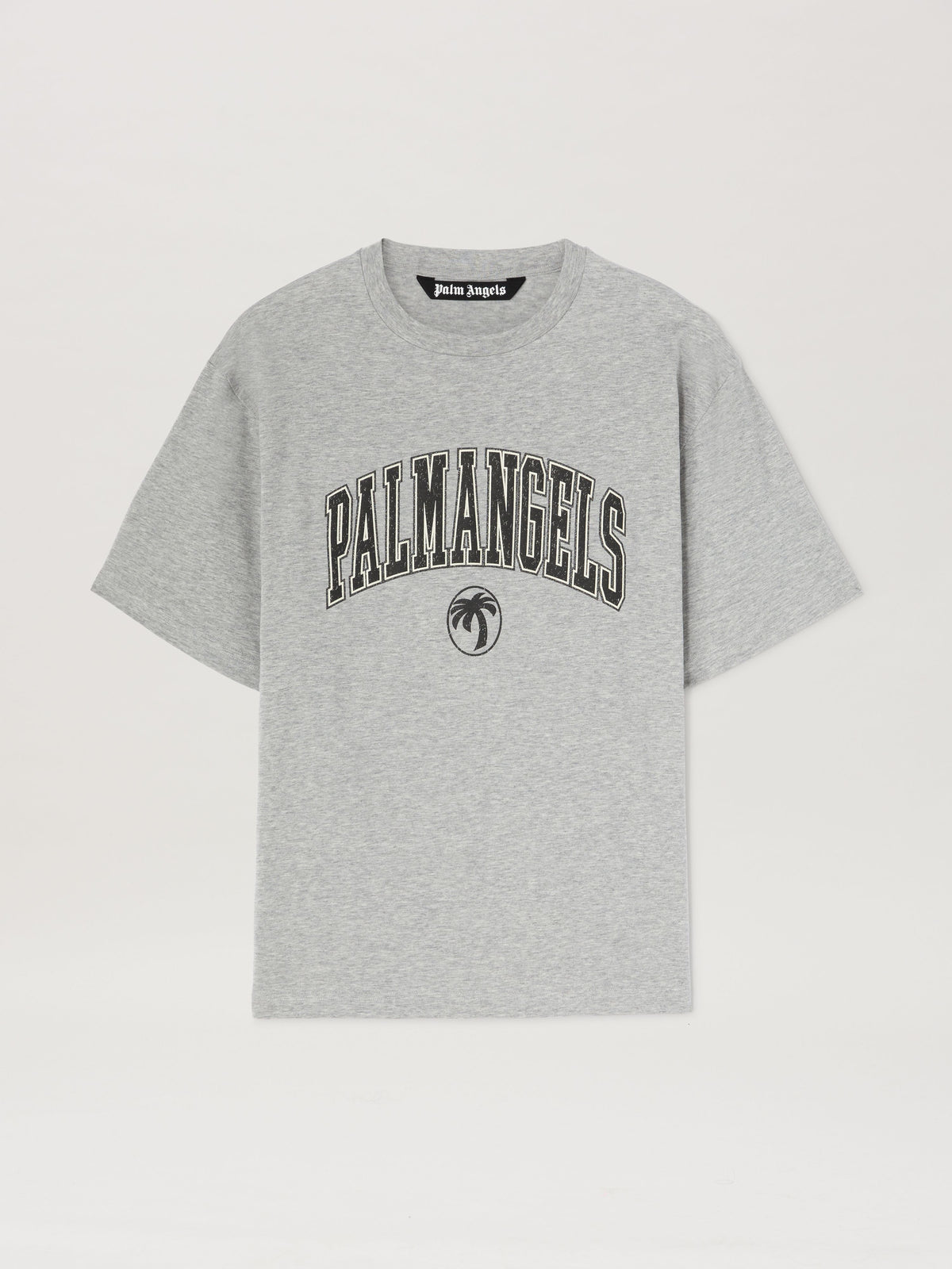 PALM ANGELS  COLLEGE PALM SLIM TEE GREY MELANGE - BLA GREY MELANGE - BLACK PMAA089S25JER001
