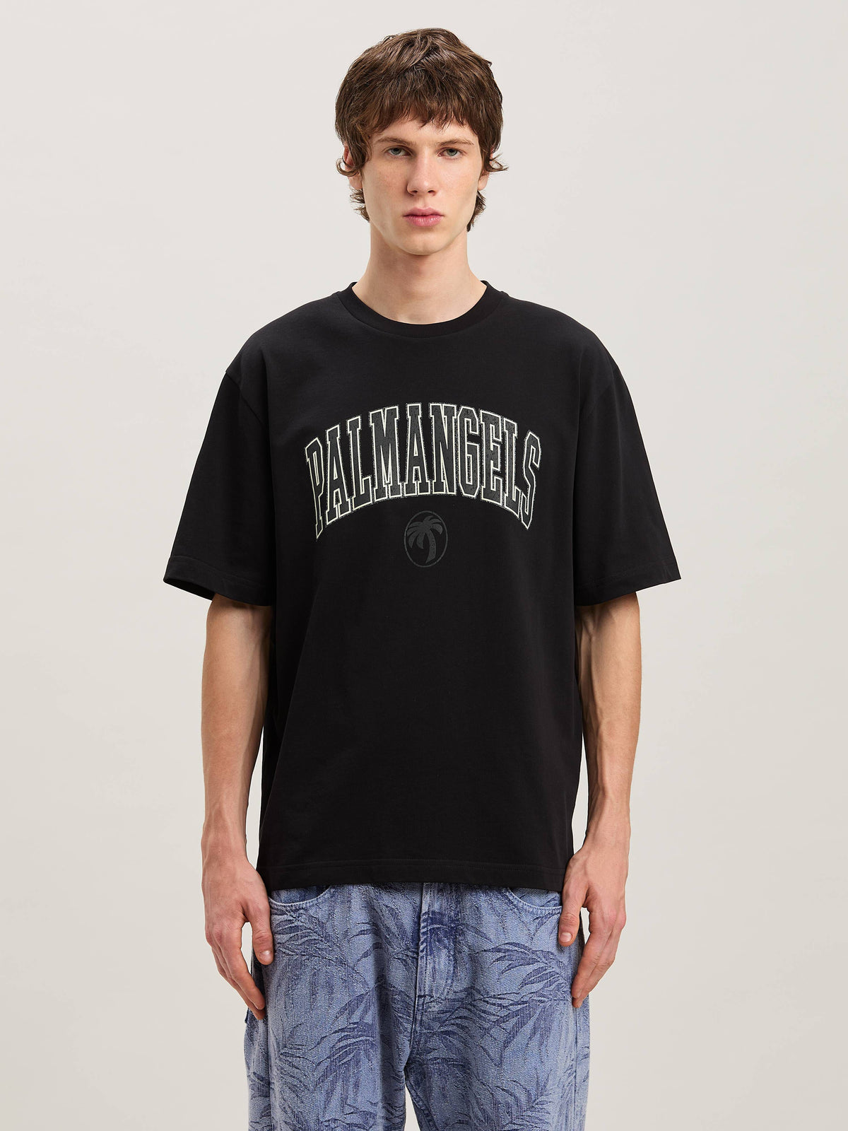 PALM ANGELS  COLLEGE PALM SLIM TEE BLACK - VINTAGE BL BLACK - VINTAGE BLACK PMAA089S25JER001