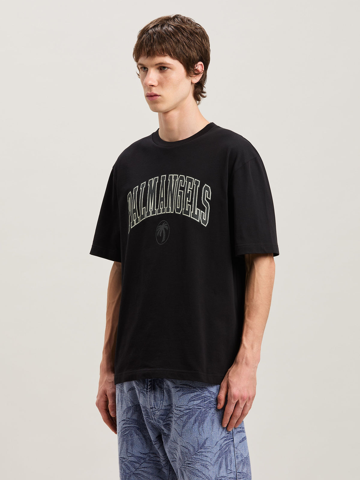 PALM ANGELS  COLLEGE PALM SLIM TEE BLACK - VINTAGE BL BLACK - VINTAGE BLACK PMAA089S25JER001
