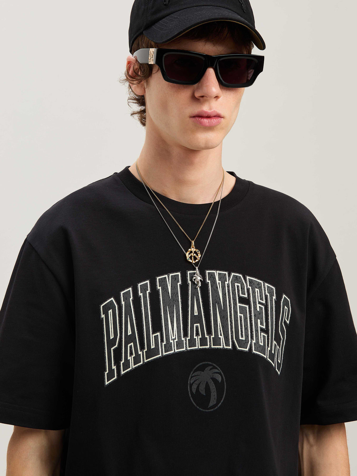 PALM ANGELS  COLLEGE PALM SLIM TEE BLACK - VINTAGE BL BLACK - VINTAGE BLACK PMAA089S25JER001