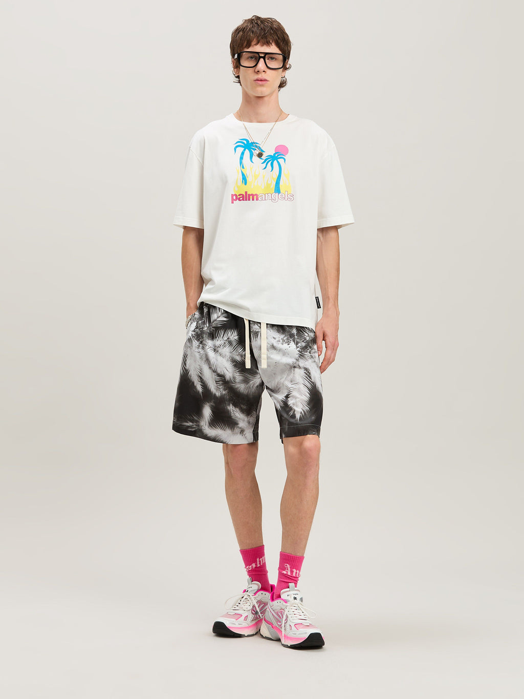 PALM ANGELS  BURNING OASI SLIM TEE OFF WHITE - MULTIC OFF WHITE - MULTICOLOR PMAA089S25JER002