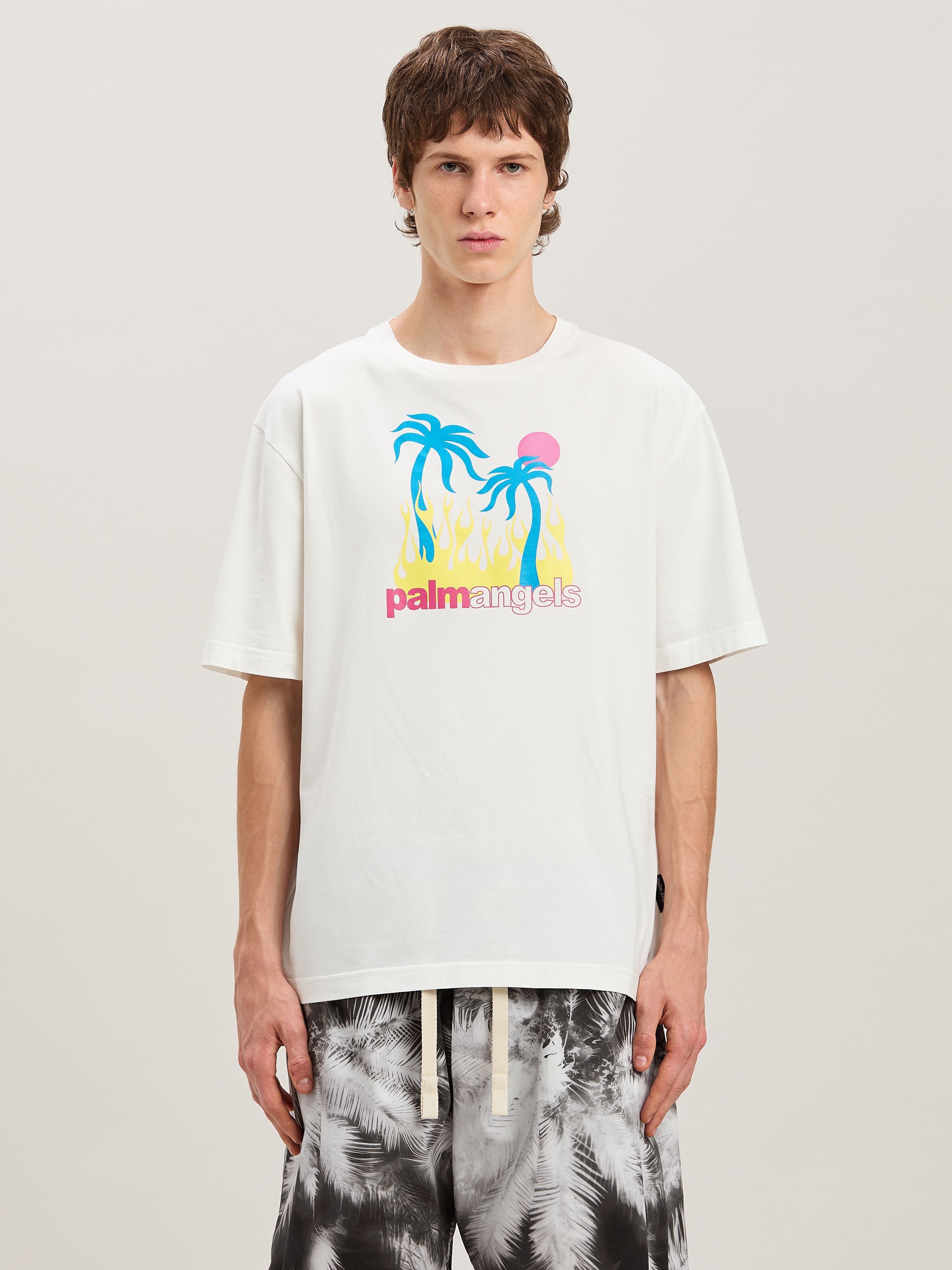 PALM ANGELS  BURNING OASI SLIM TEE OFF WHITE - MULTIC OFF WHITE - MULTICOLOR PMAA089S25JER002