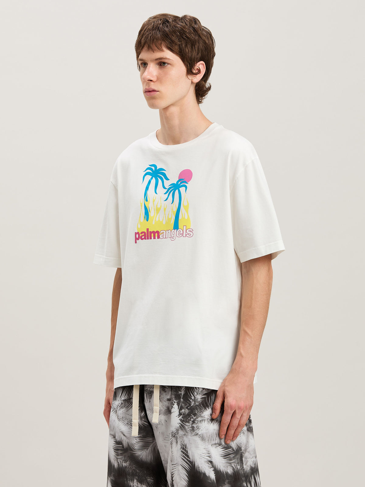 PALM ANGELS  BURNING OASI SLIM TEE OFF WHITE - MULTIC OFF WHITE - MULTICOLOR PMAA089S25JER002