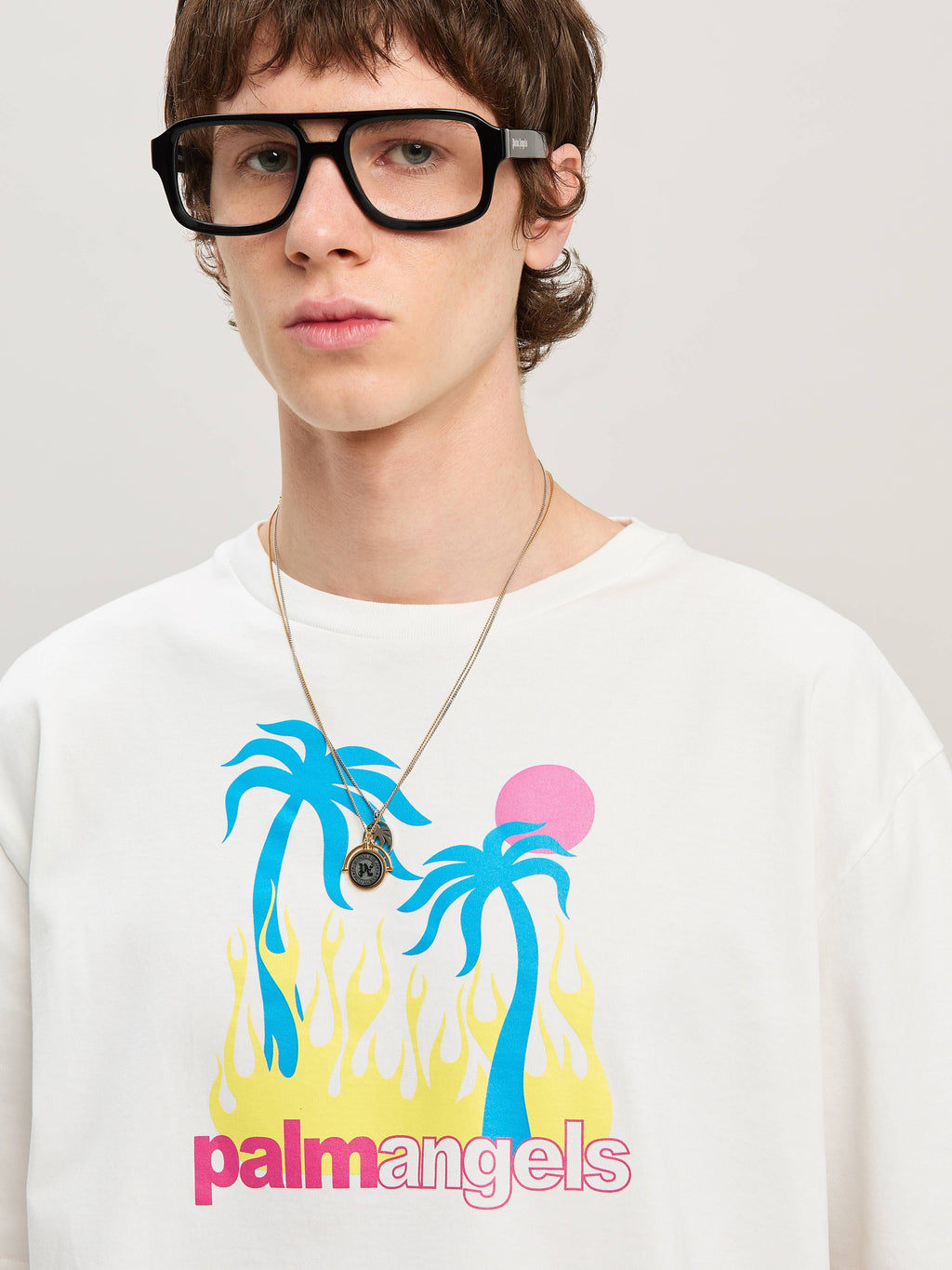 PALM ANGELS  BURNING OASI SLIM TEE OFF WHITE - MULTIC OFF WHITE - MULTICOLOR PMAA089S25JER002