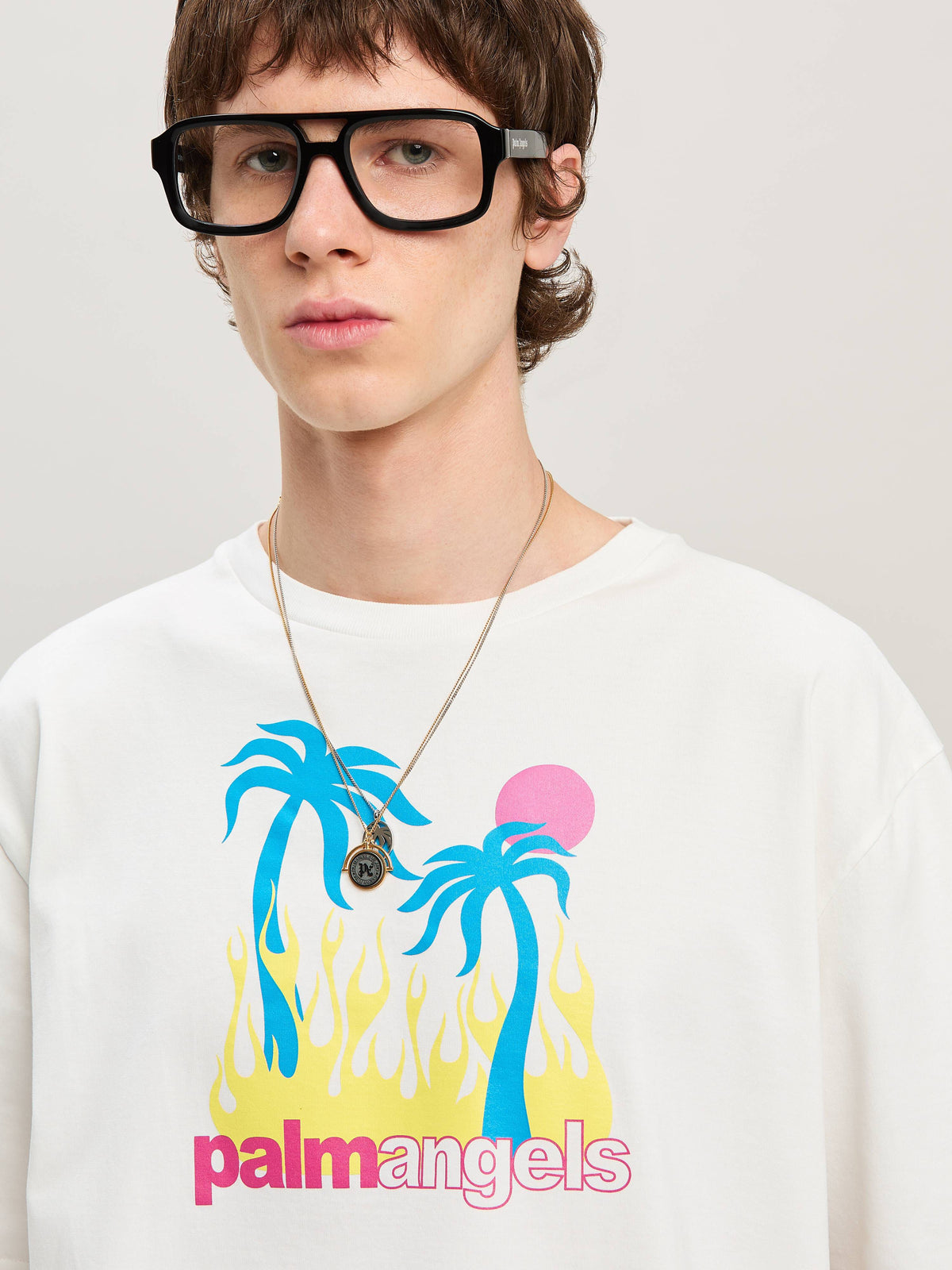 PALM ANGELS  BURNING OASI SLIM TEE OFF WHITE - MULTIC OFF WHITE - MULTICOLOR PMAA089S25JER002
