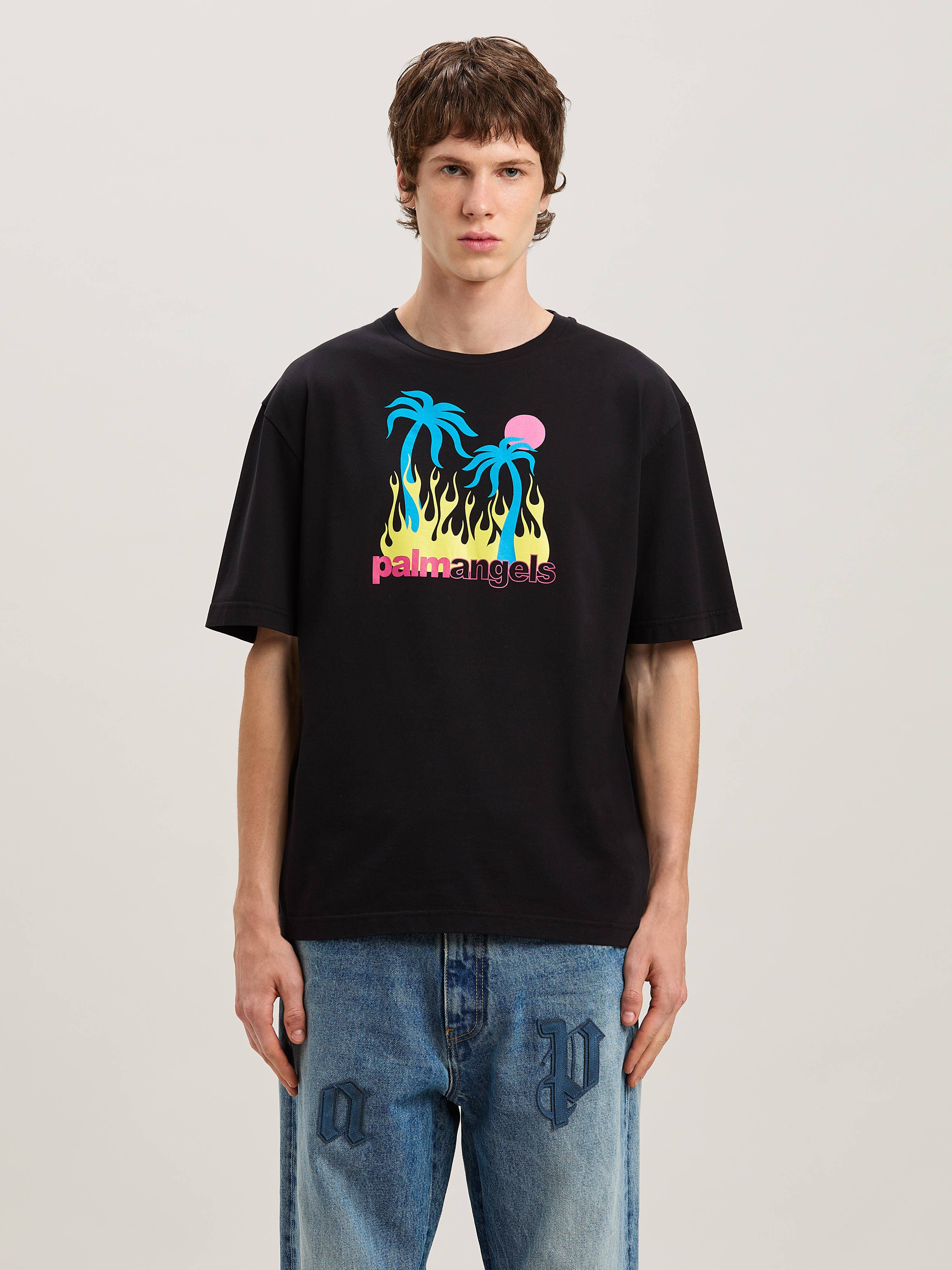 PALM ANGELS  BURNING OASI SLIM TEE BLACK - MULTICOLOR PMAA089S25JER002