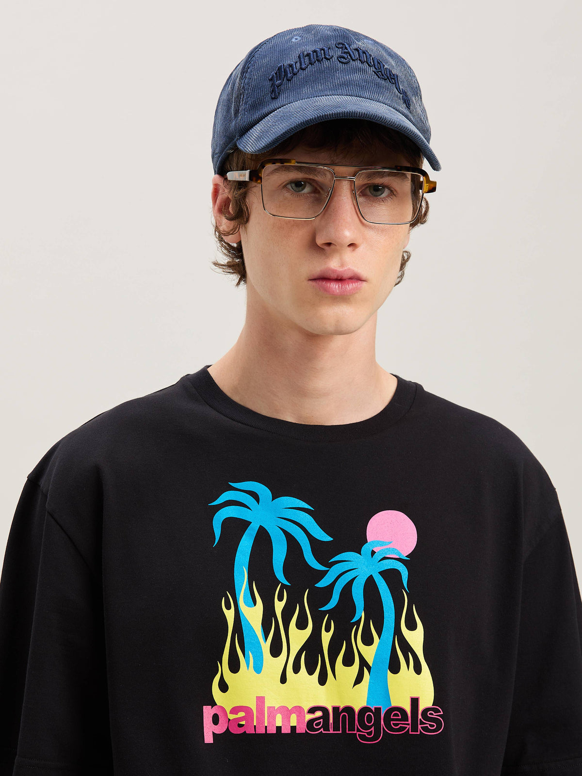 PALM ANGELS  BURNING OASI SLIM TEE BLACK - MULTICOLOR PMAA089S25JER002