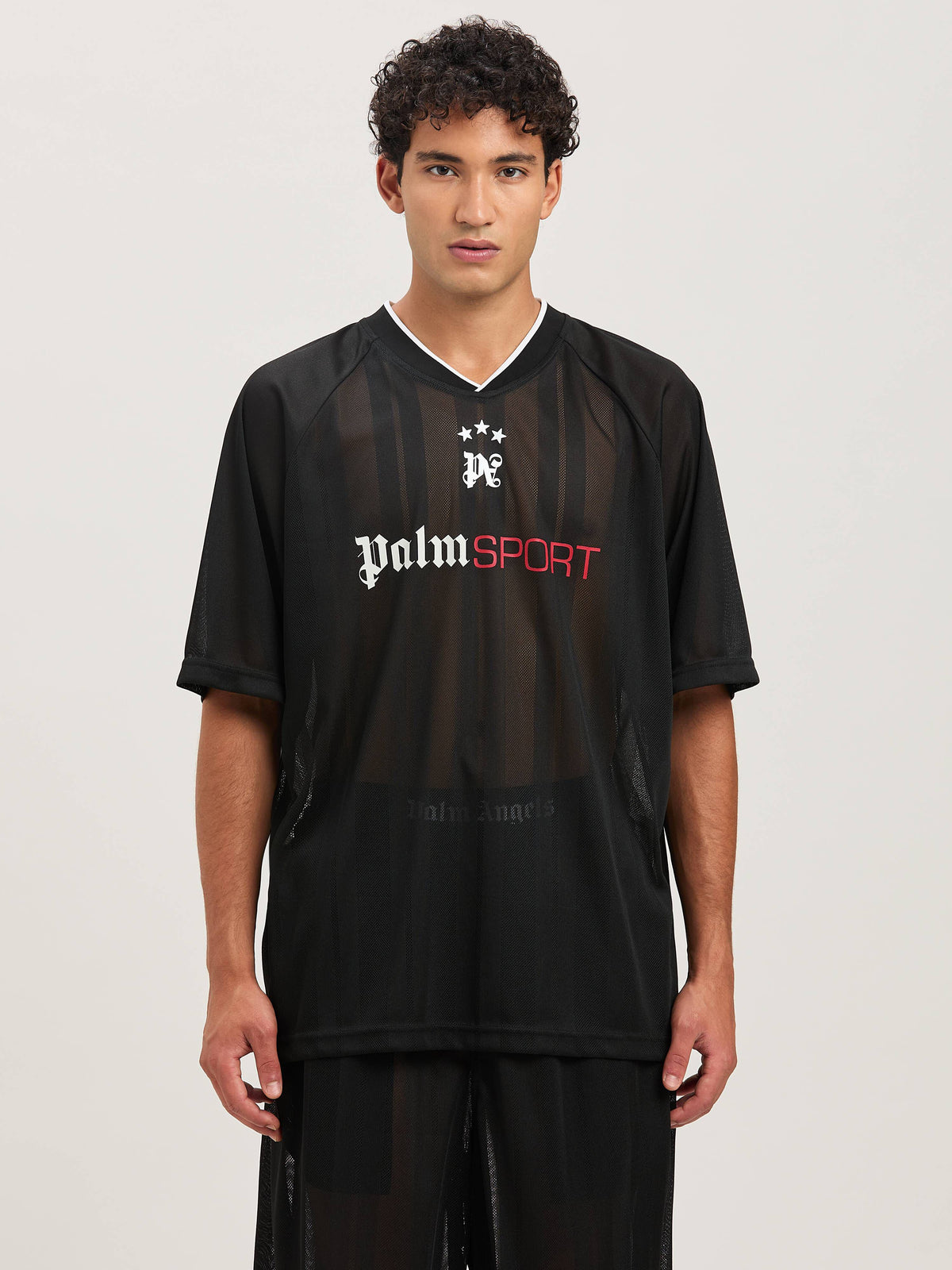 PALM ANGELS  PALM SPORT MESH TEE BLACK - OFF WHITE PMAA104S25FAB001