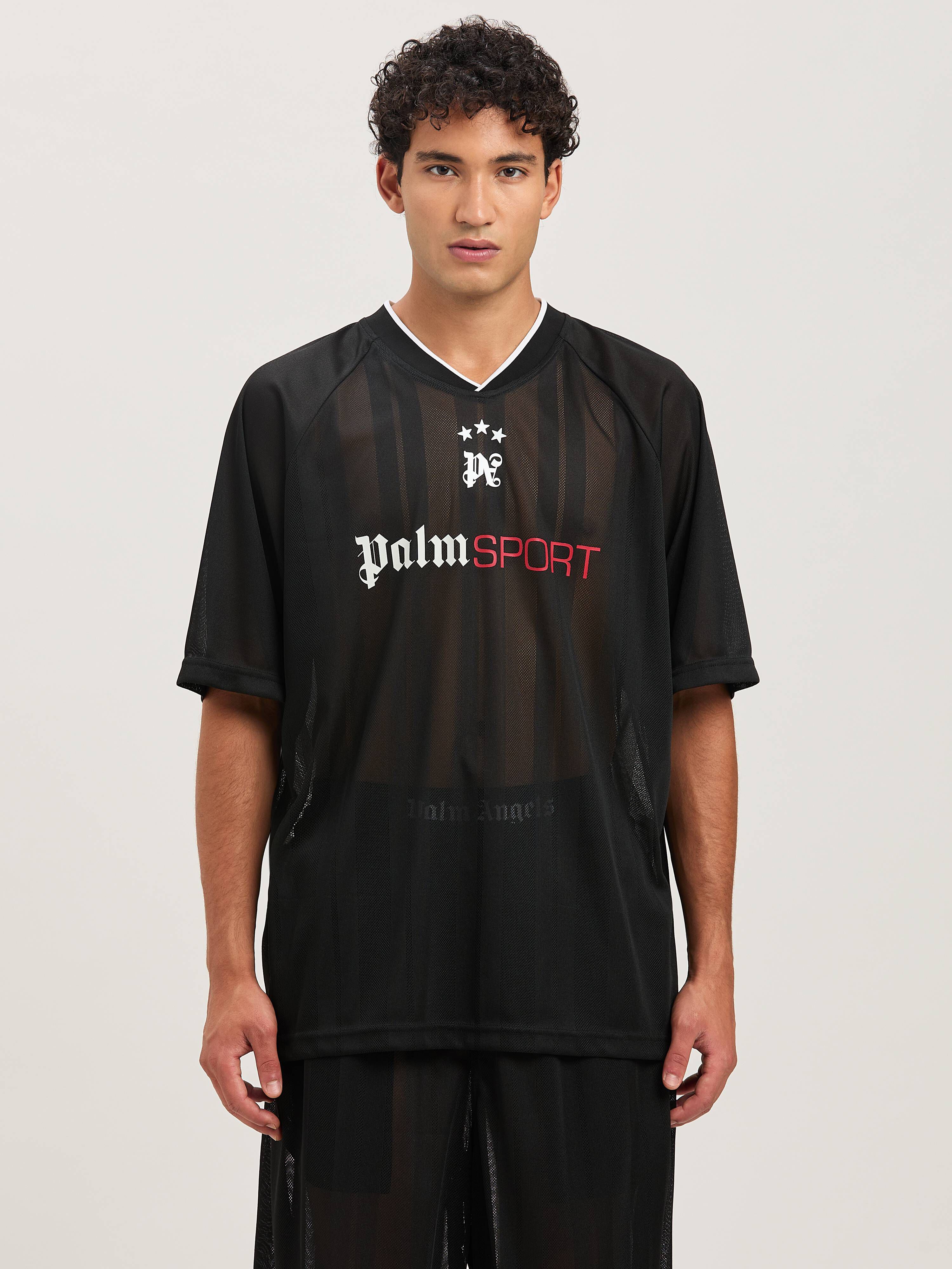 PALM ANGELS  PALM SPORT MESH TEE BLACK - OFF WHITE PMAA104S25FAB001