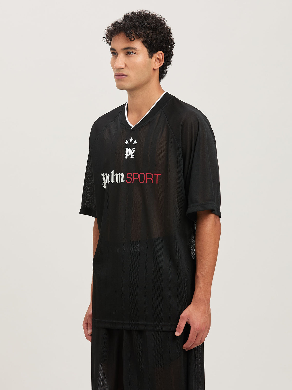 PALM ANGELS  PALM SPORT MESH TEE BLACK - OFF WHITE PMAA104S25FAB001