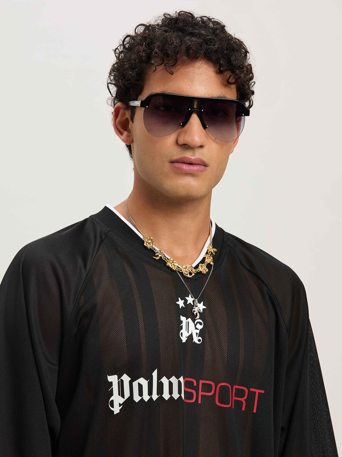 PALM ANGELS  PALM SPORT MESH TEE BLACK - OFF WHITE PMAA104S25FAB001