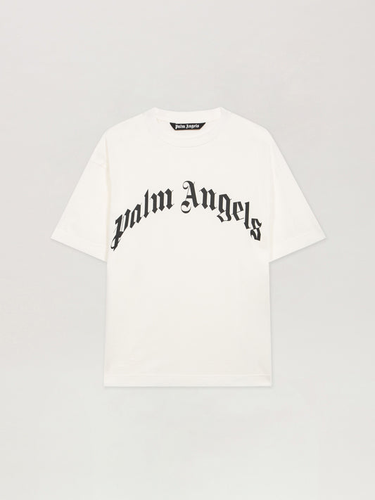 PALM ANGELS Curved Logo T-Shirt OFF WHITE - BLACK PMAA109F25JER003