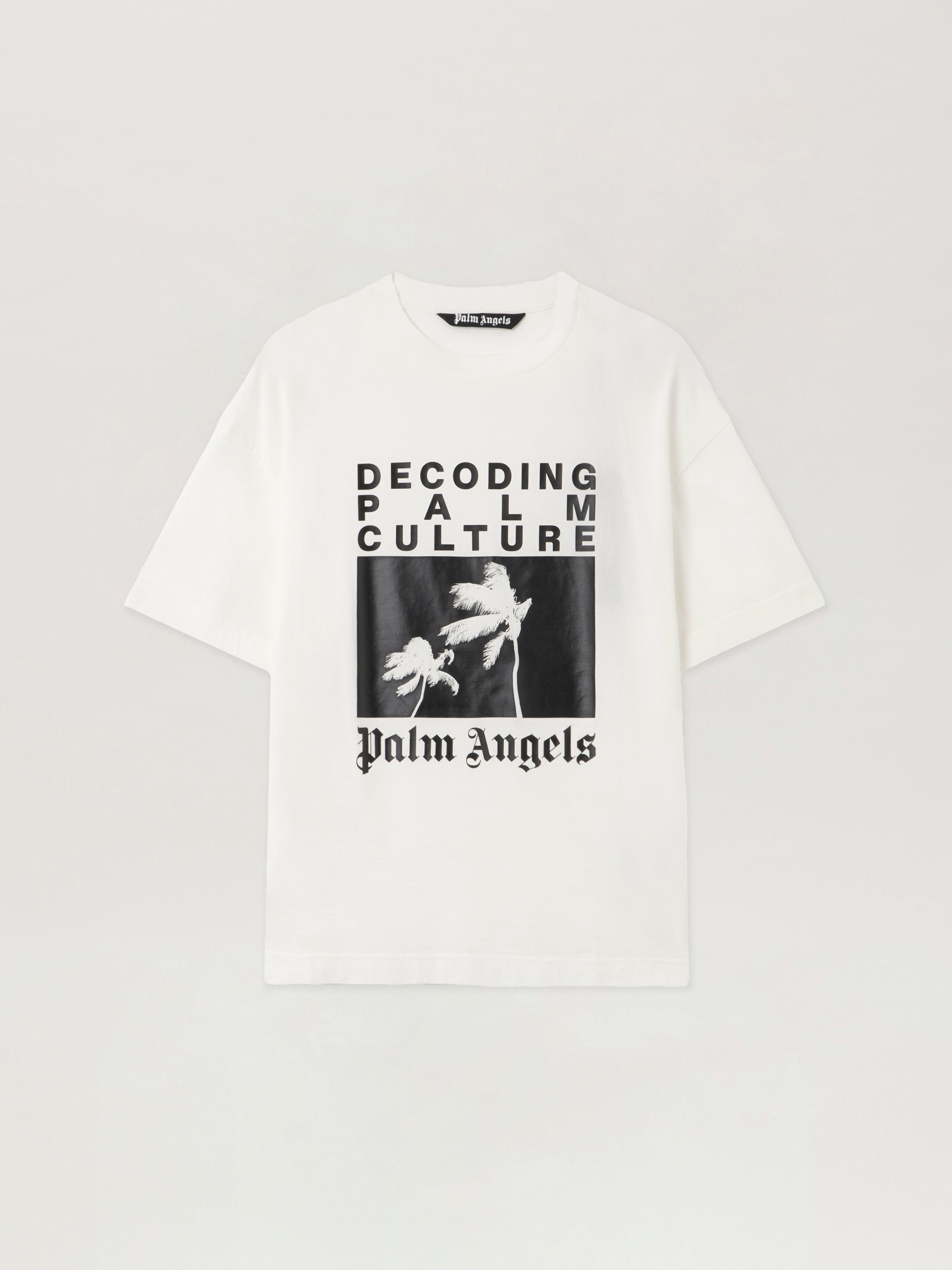 PALM ANGELS Decoding Palm Culture Regular T-Shirt OFF WHITE - BLACK PMAA109F25JER006