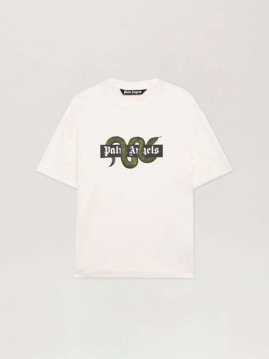 PALM ANGELS Snake Logo T-Shirt OFF WHITE - GREEN PMAA109F25JER008